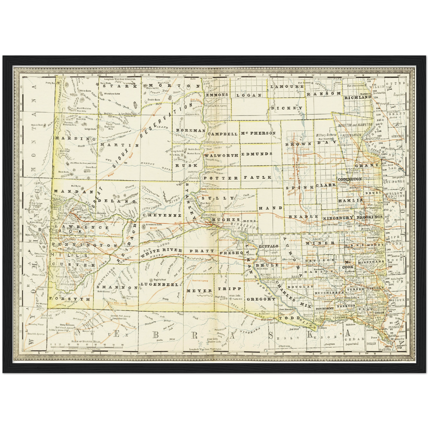 Historische Landkarte South Dakota um 1882