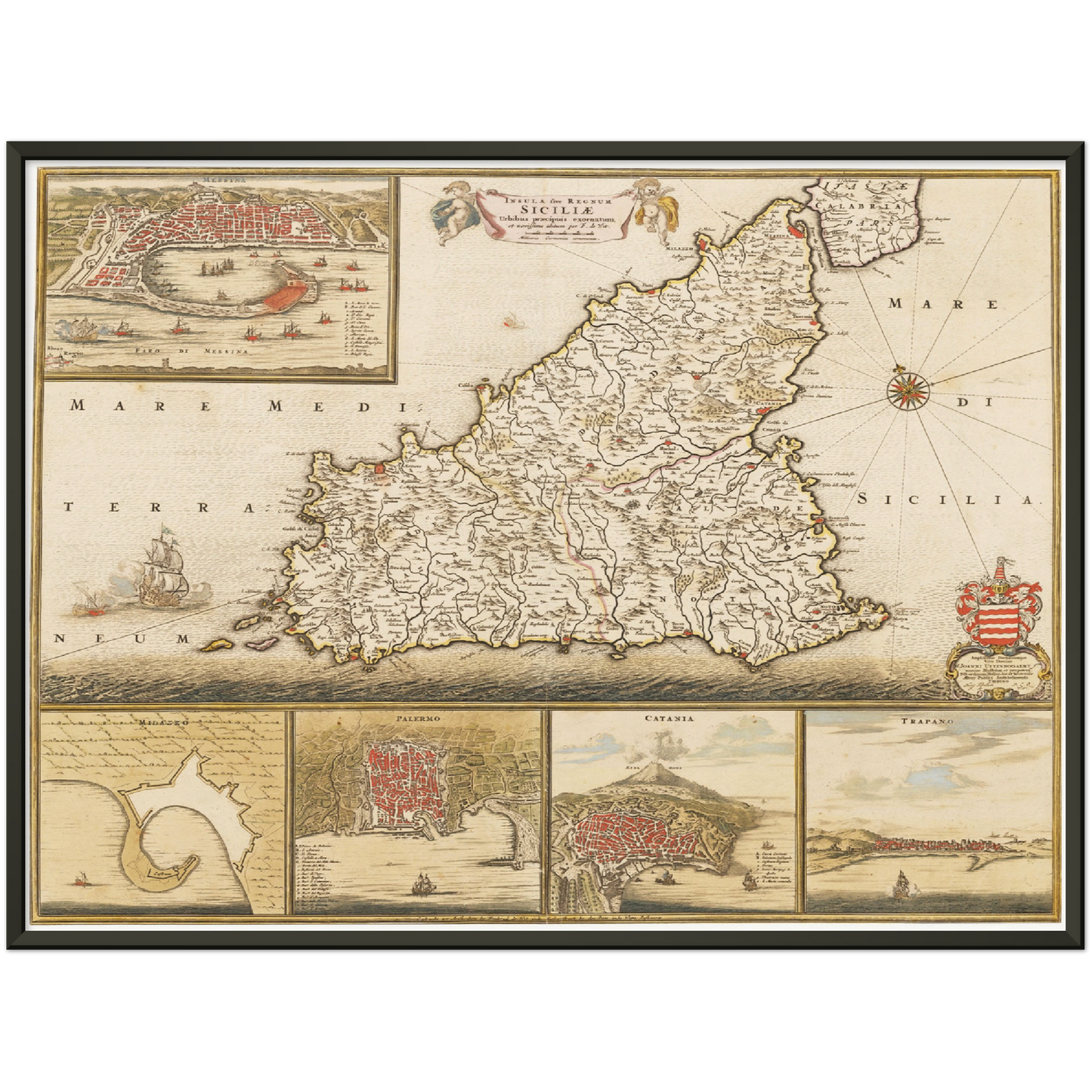 Historische Landkarte Sizilien um 1698
