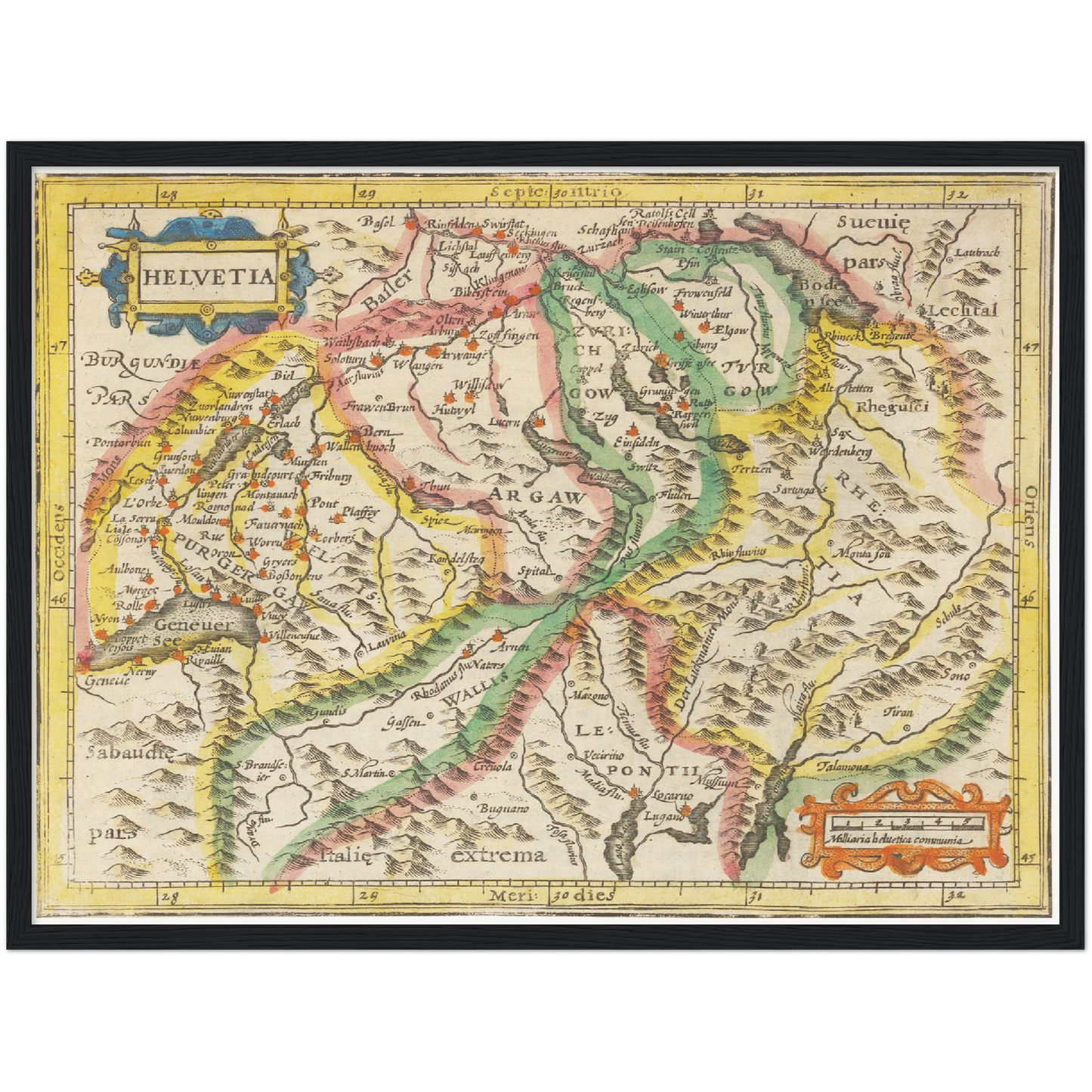 Historische Landkarte Schweiz um 1609