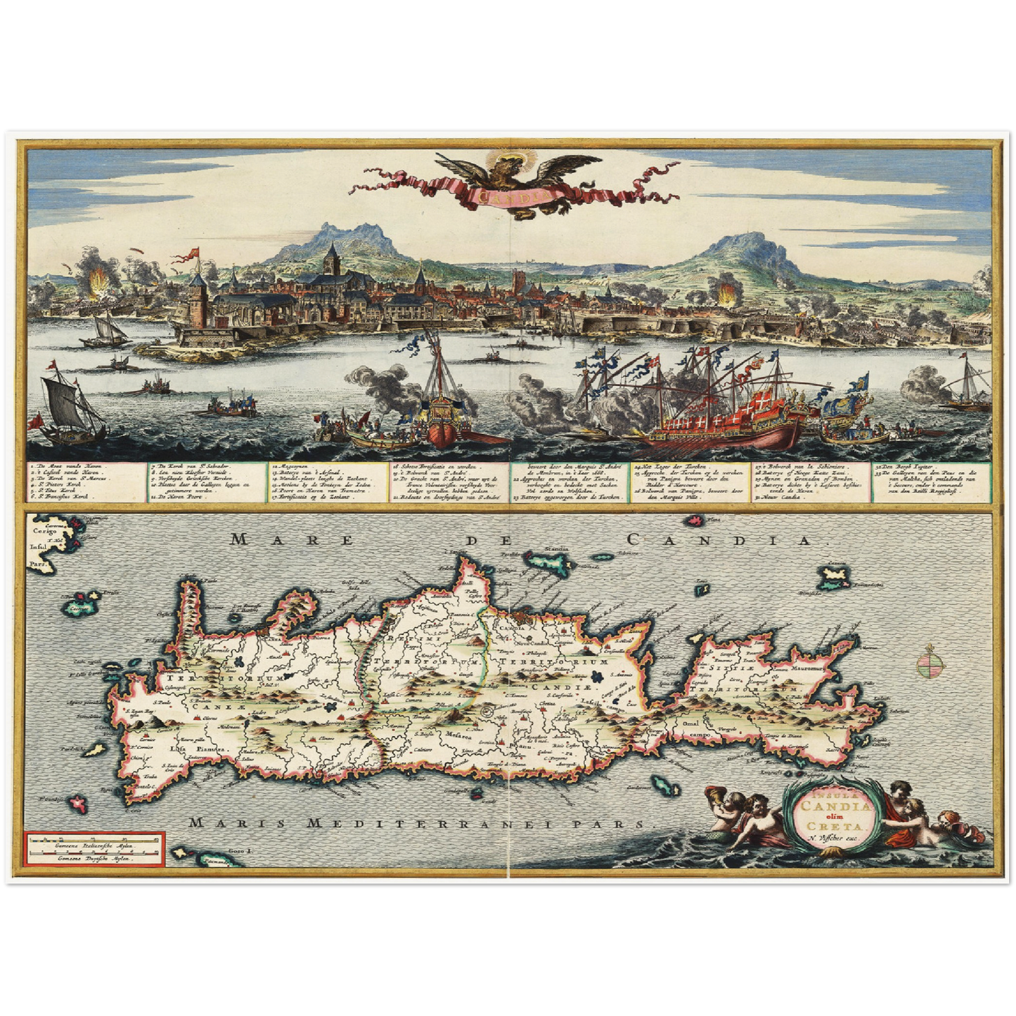 Historische Landkarte Kreta um 1668
