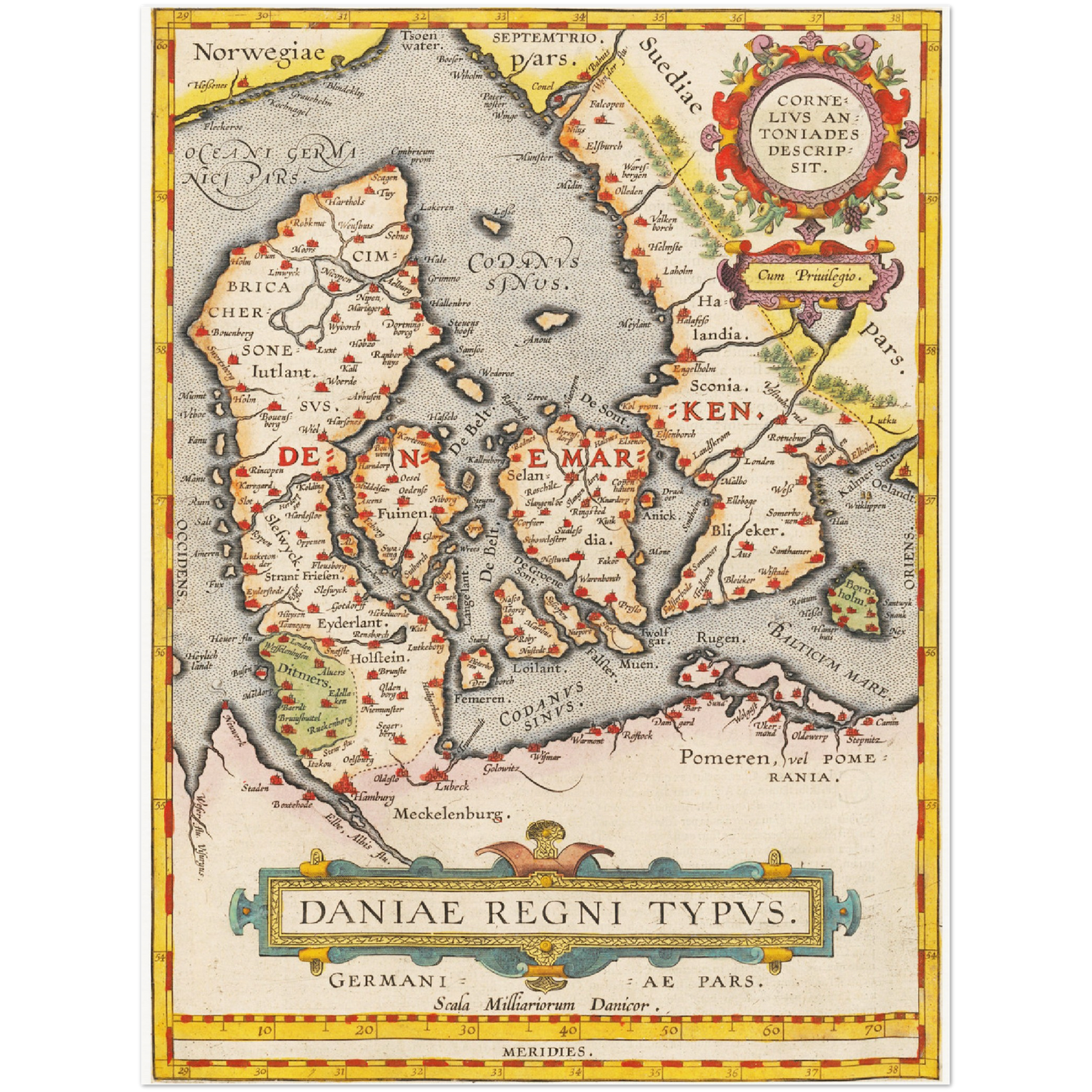 Historische Landkarte Dänemark um 1609