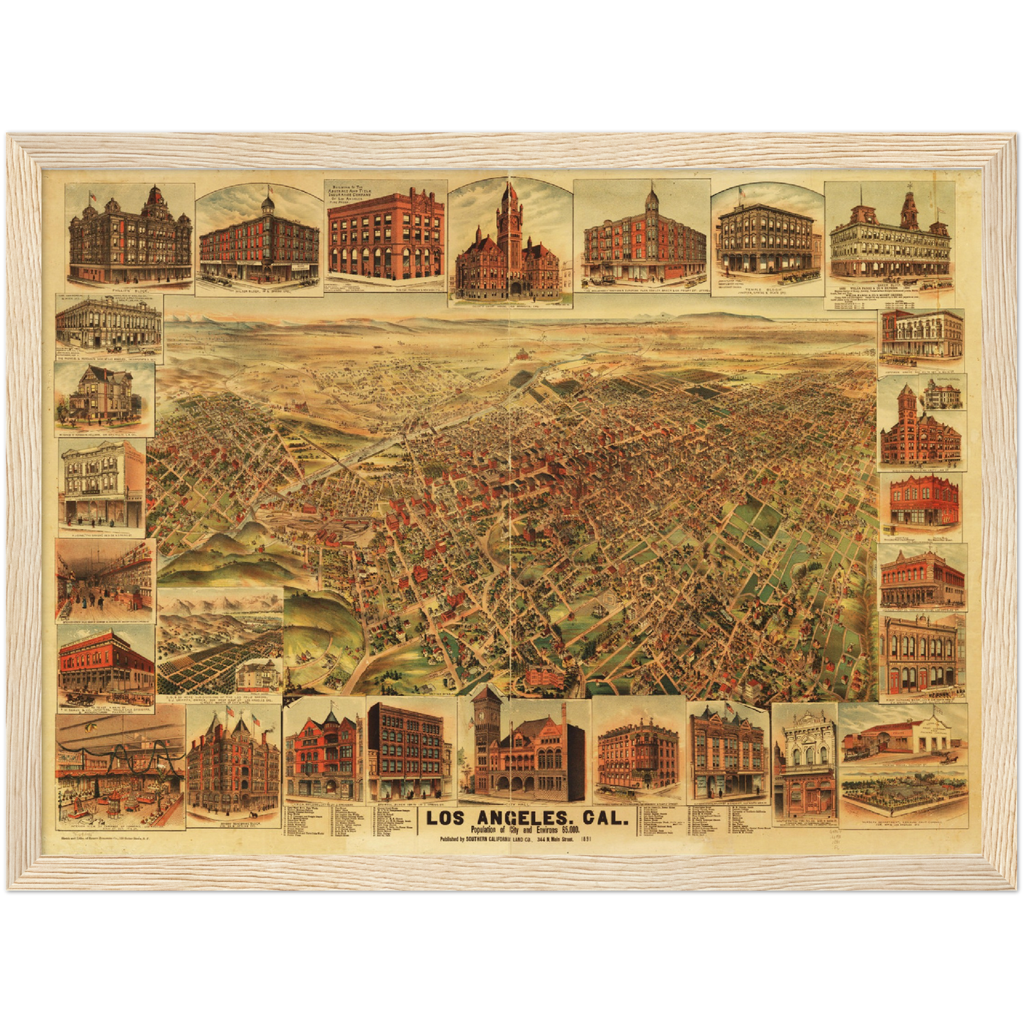 Historische Stadtansicht Los Angeles um 1891