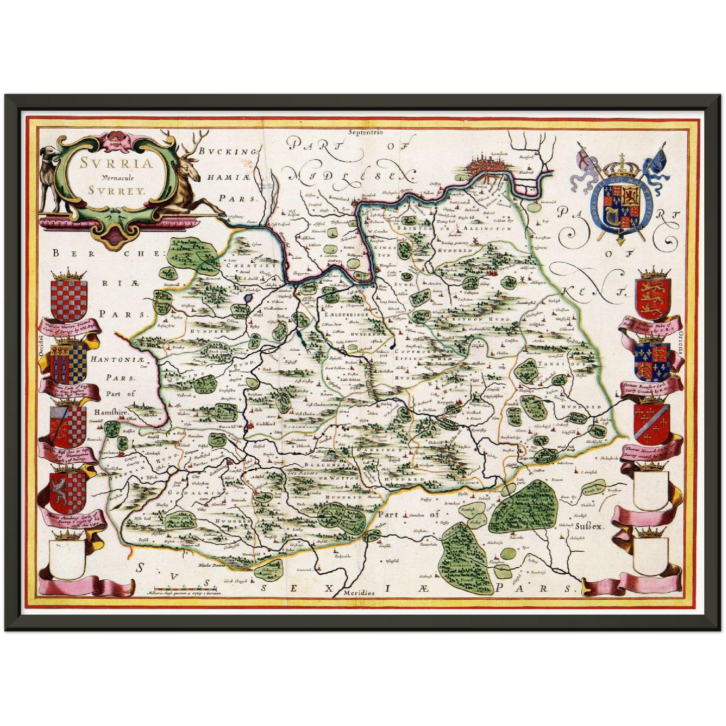 Historische Landkarte Surrey um 1646