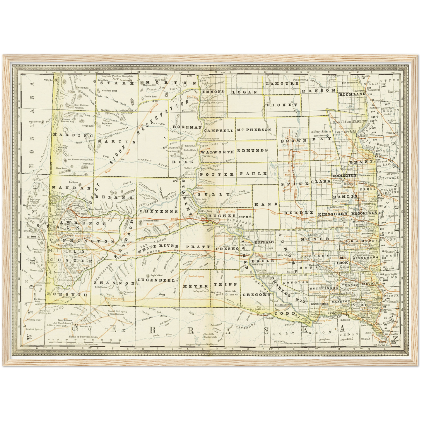 Historische Landkarte South Dakota um 1882