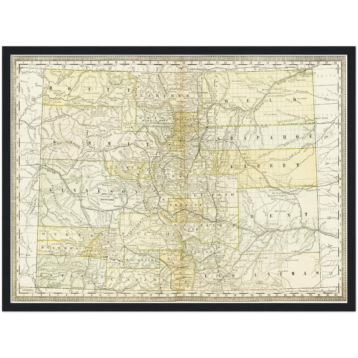 Historische Landkarte Colorado um 1882