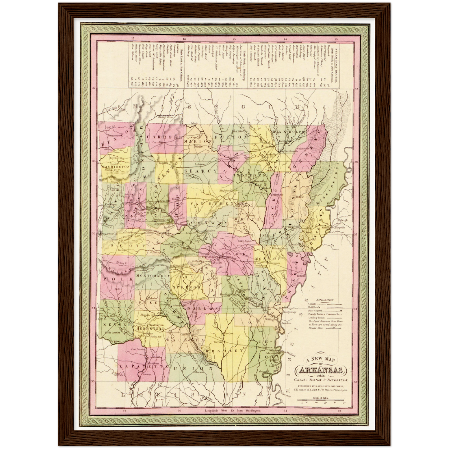 Historische Landkarte Arkansas um 1849
