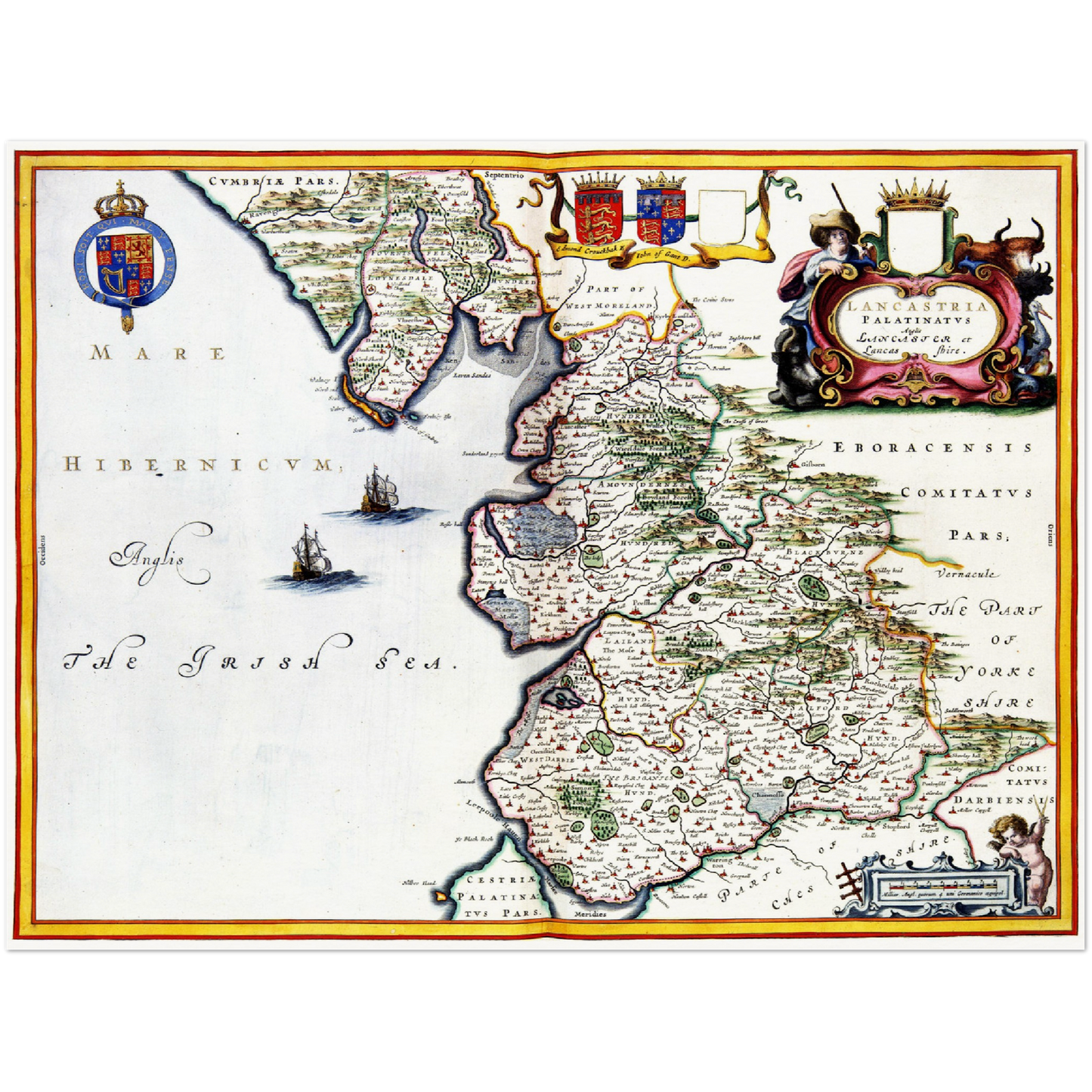 Historische Landkarte Lancashire um 1646