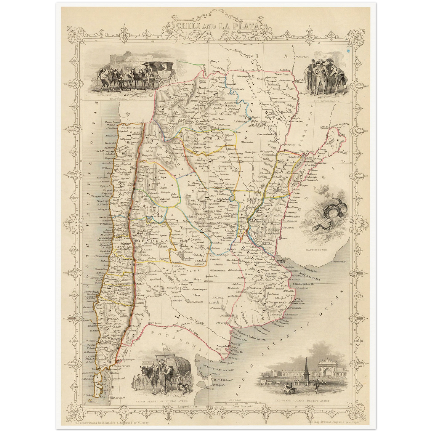 Historische Landkarte Argentinien & Chile um 1850