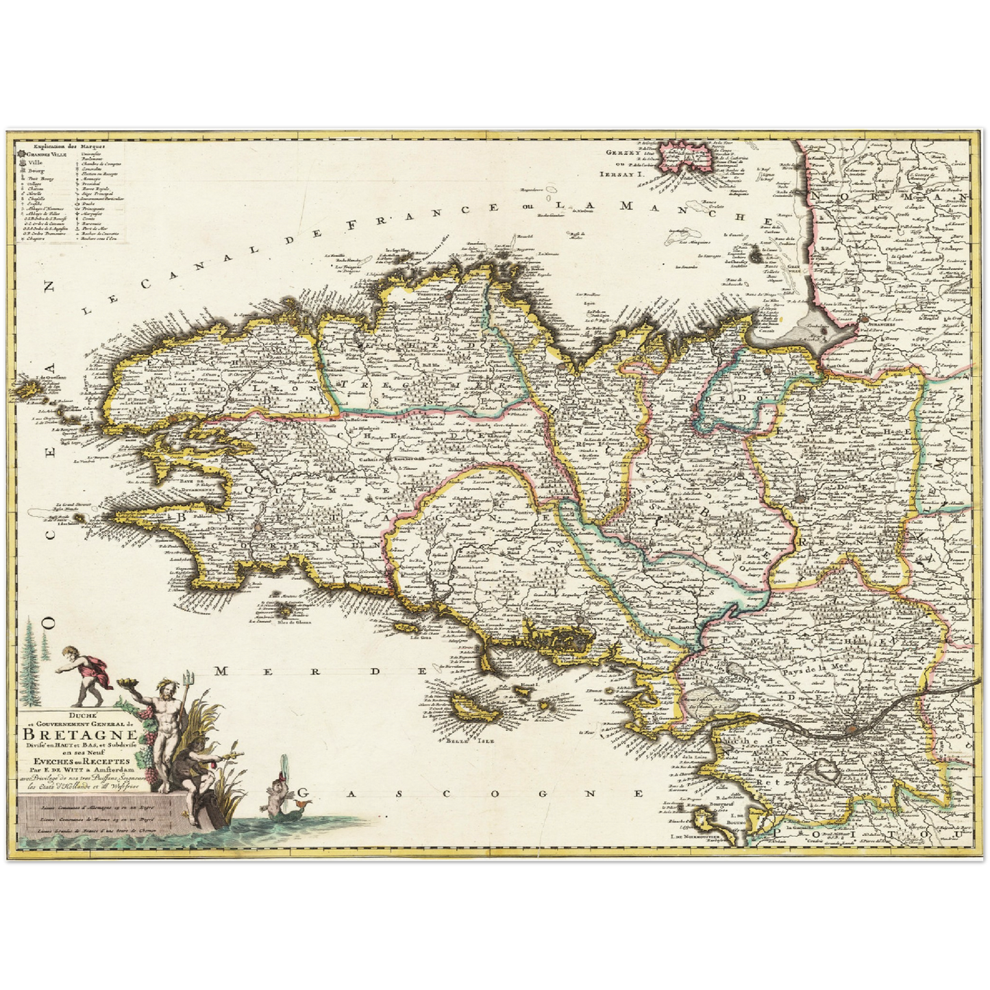 Historische Landkarte Bretagne um 1698