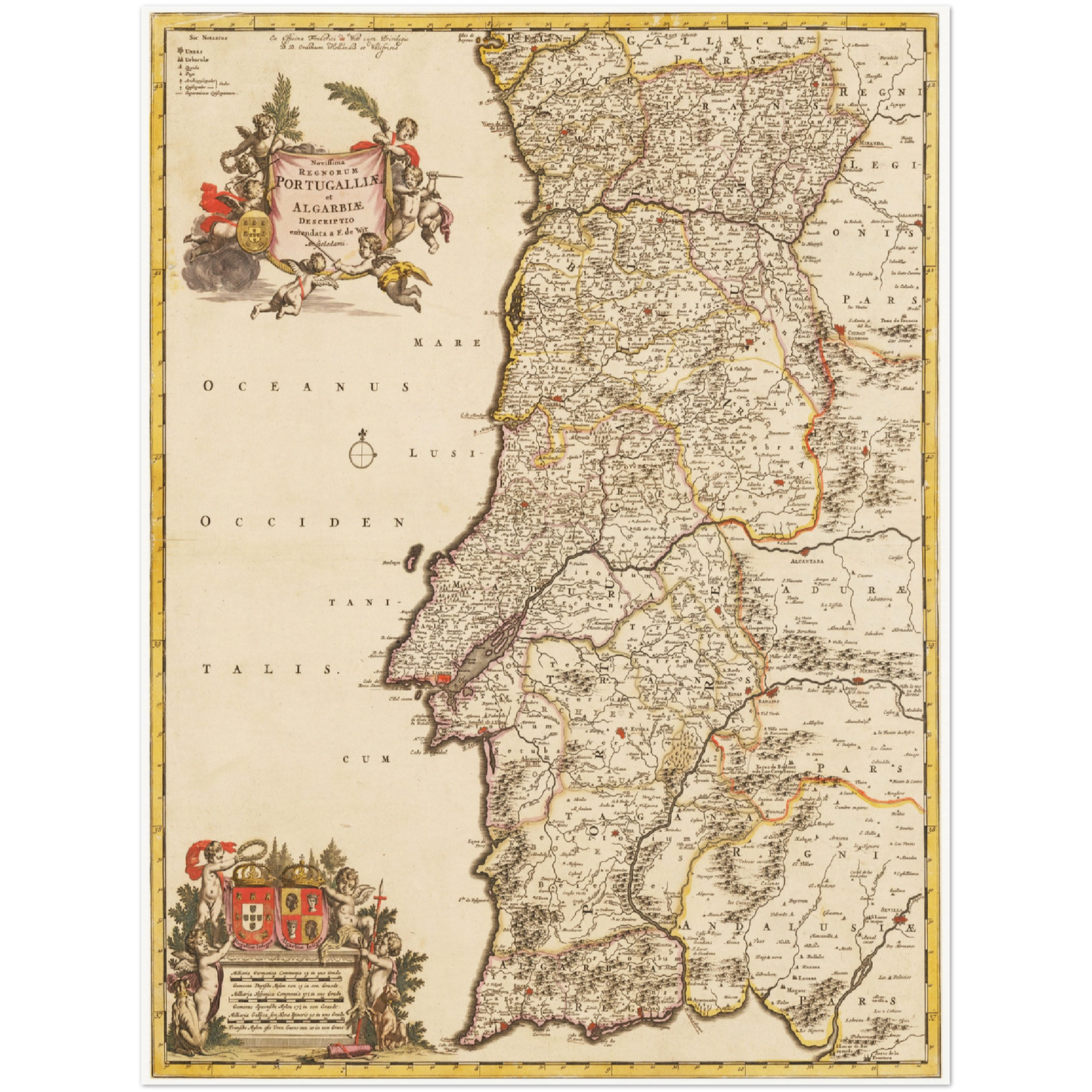 Historische Landkarte Portugal um 1698