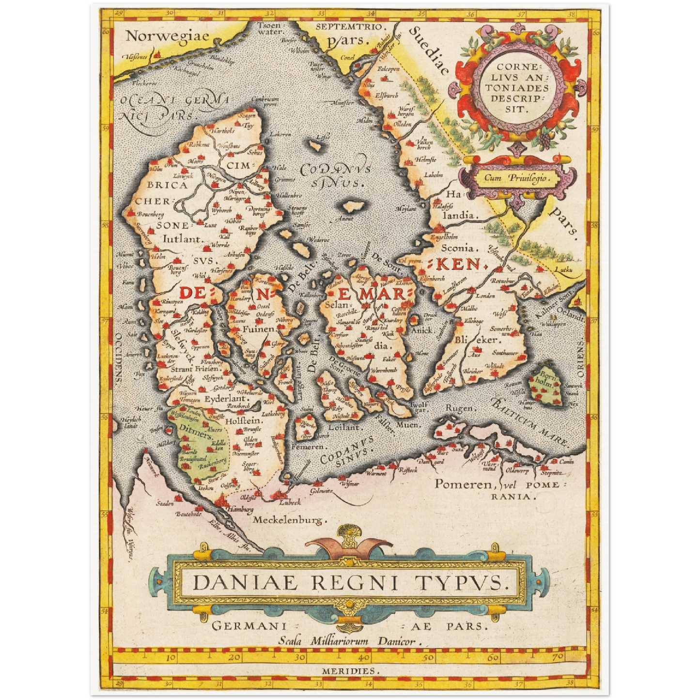 Historische Landkarte Dänemark um 1609