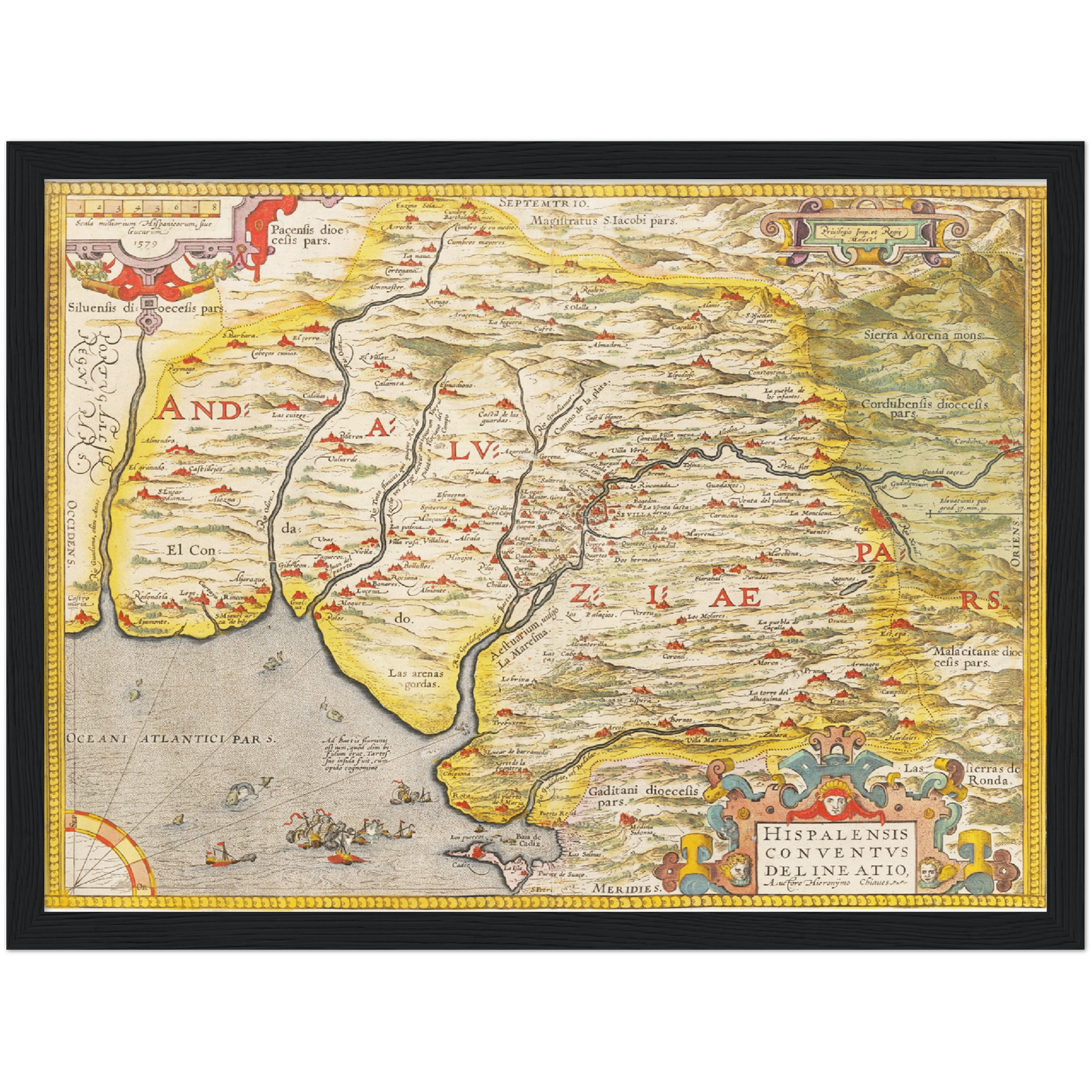 Historische Landkarte Andalusien um 1609