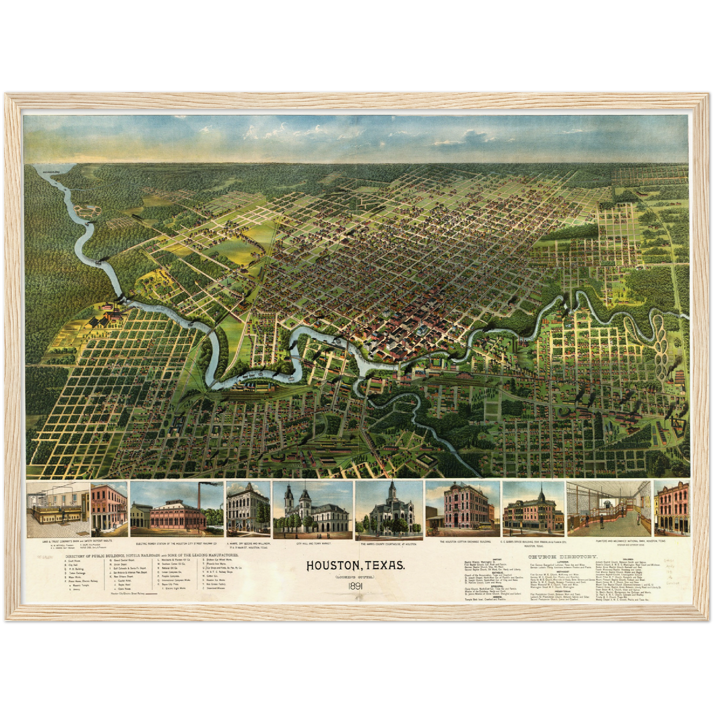Historische Stadtansicht Houston um 1891