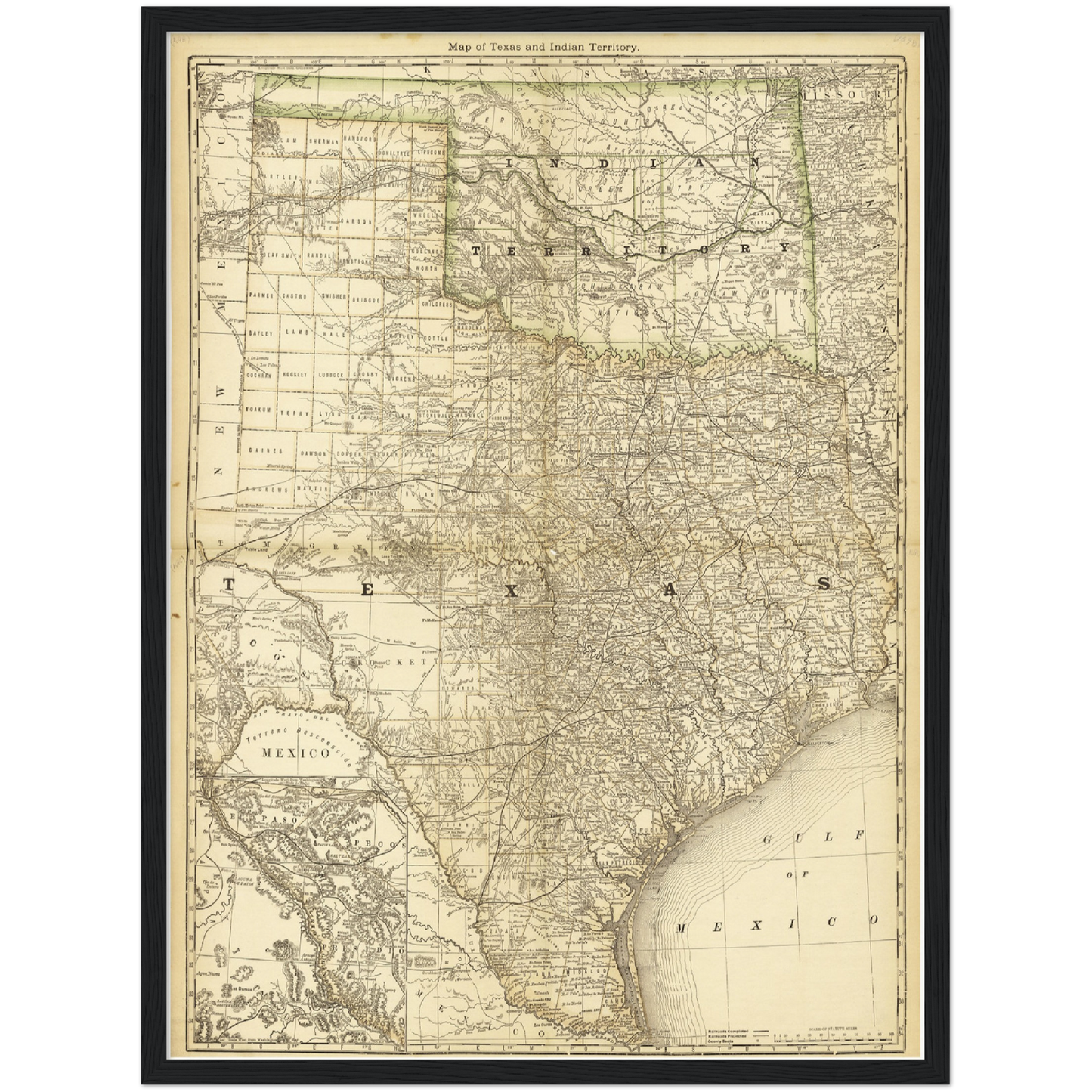 Historische Landkarte Texas um 1882