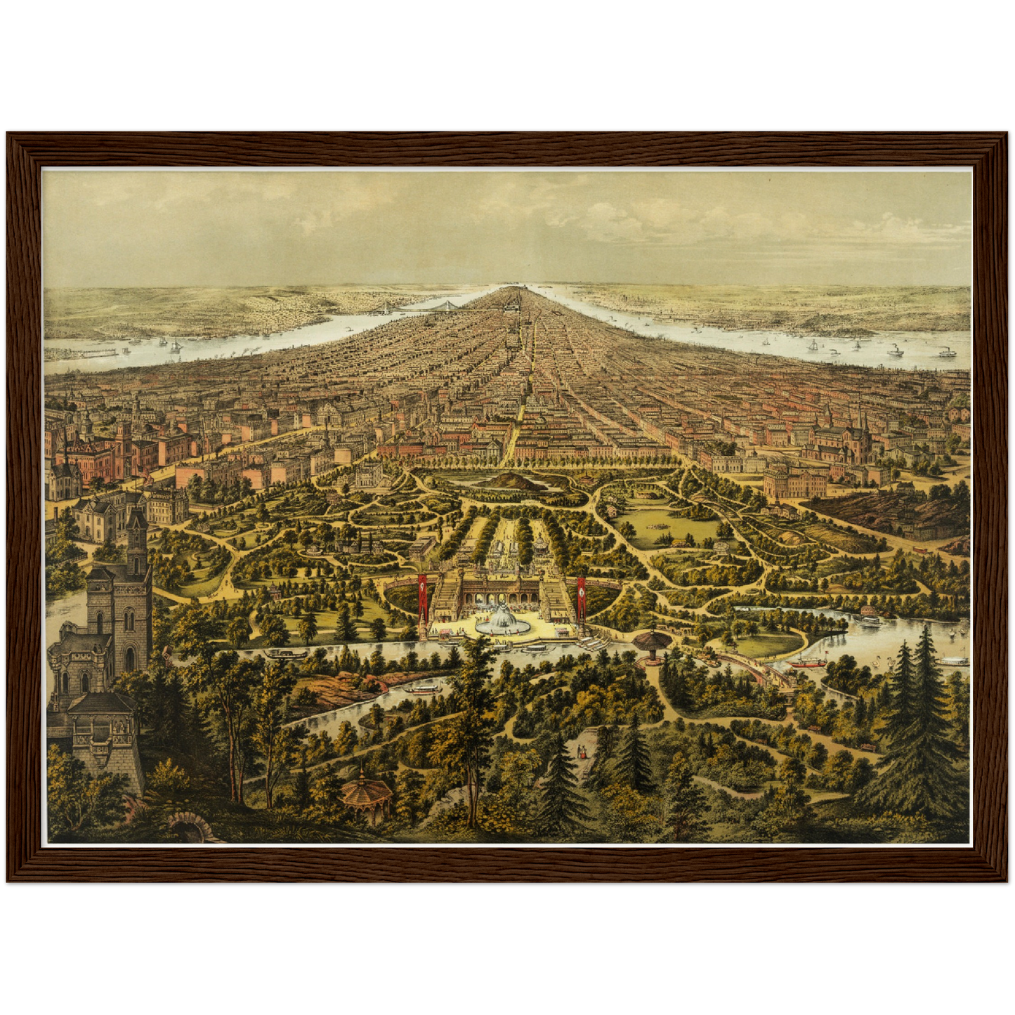 Historische Stadtansicht New York City von Norden um 1873