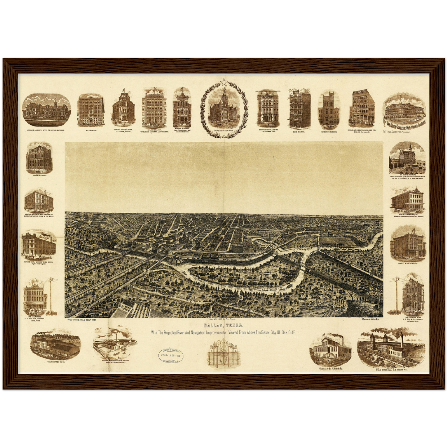 Historische Stadtansicht Dallas um 1892