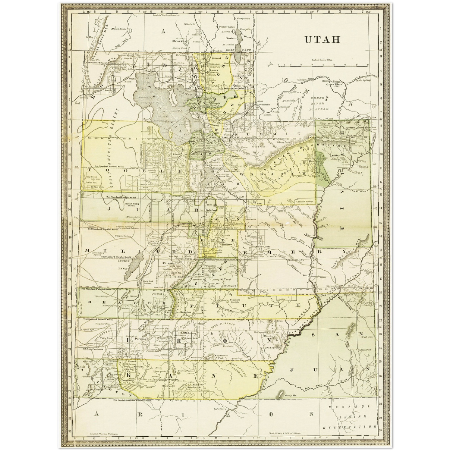 Historische Landkarte Utah um 1882