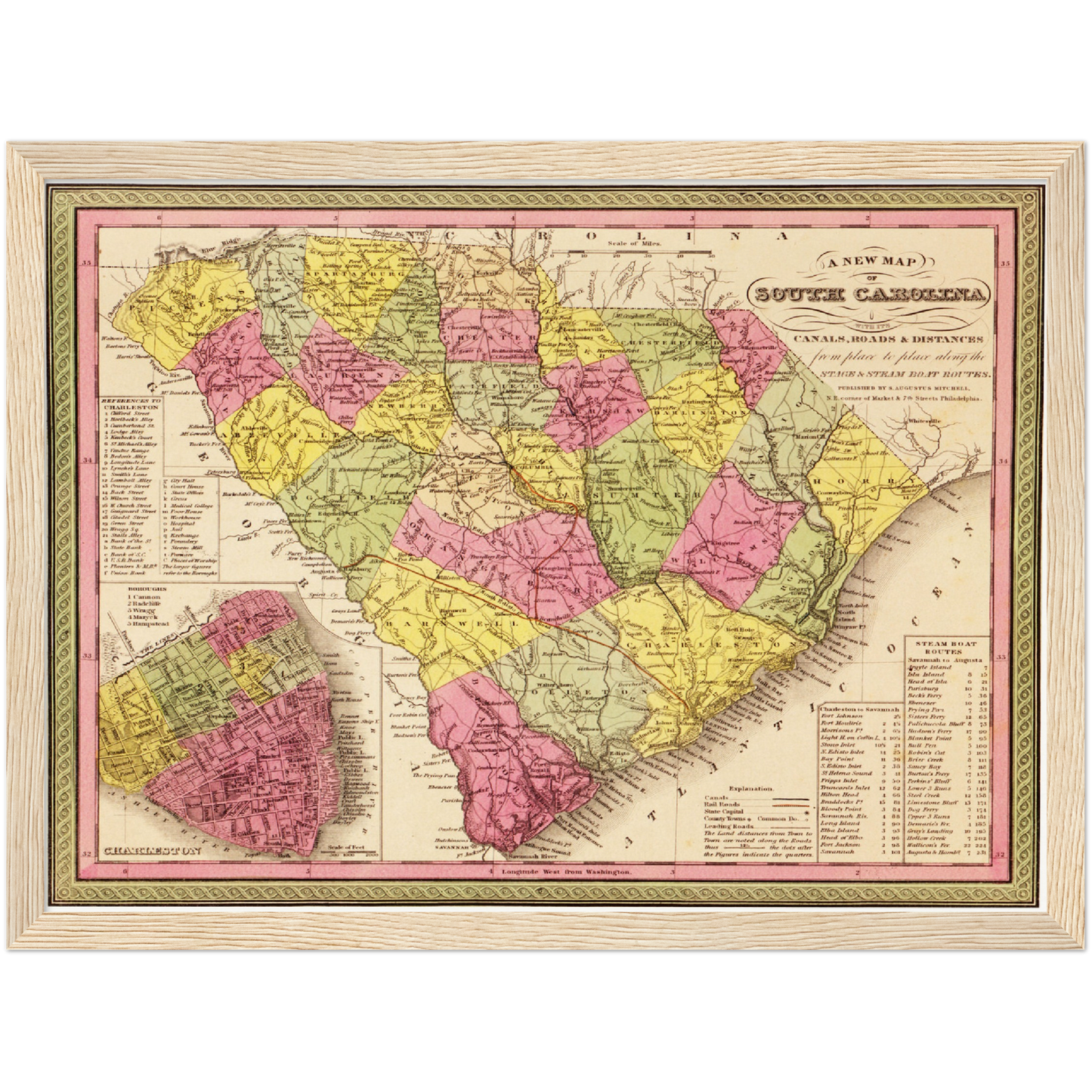 Historische Landkarte South Carolina um 1849