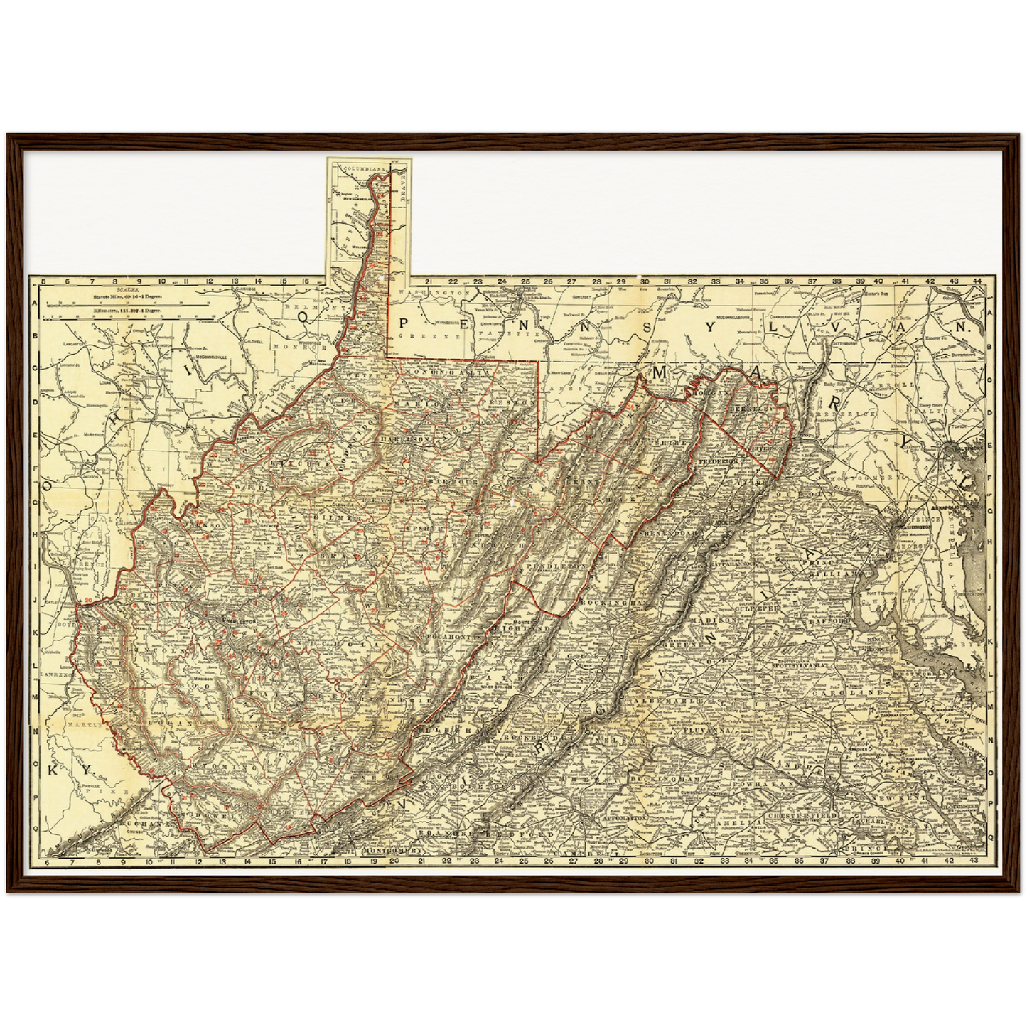 Historische Landkarte West Virginia um 1898