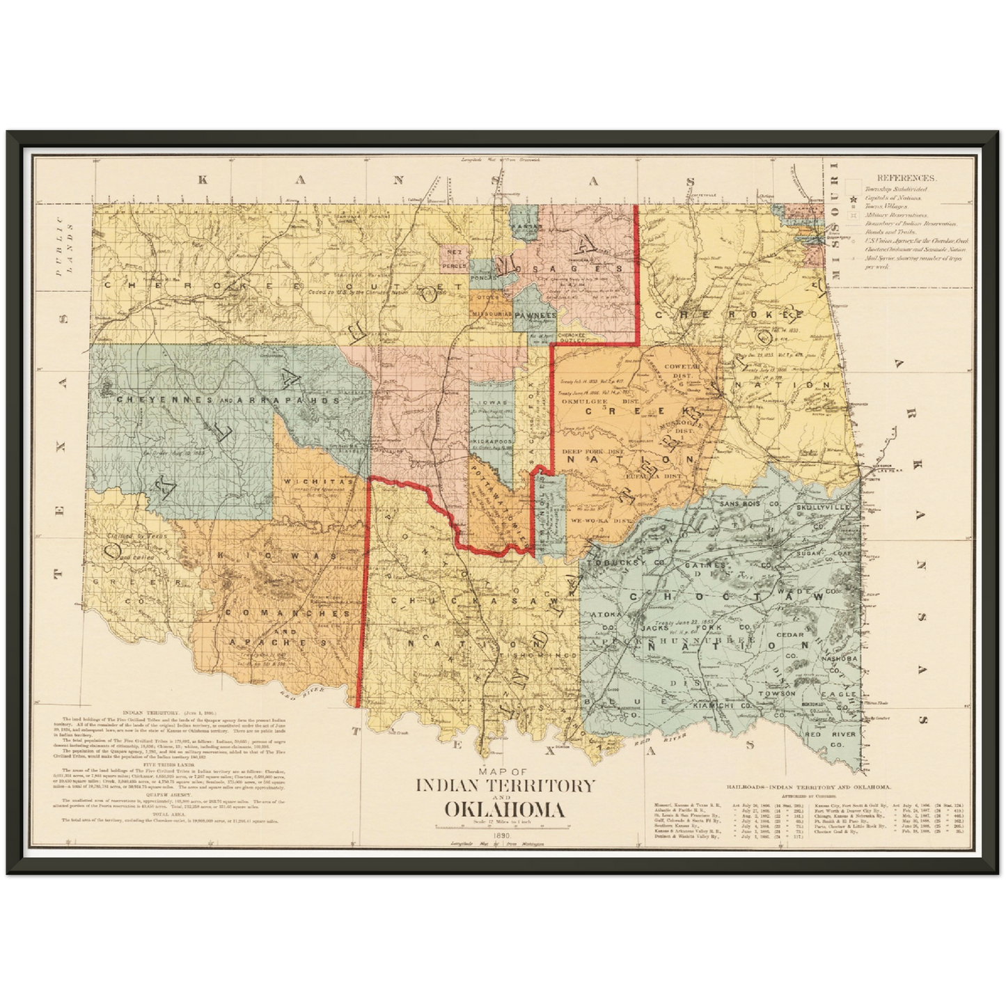 Historische Landkarte Oklahoma um 1890