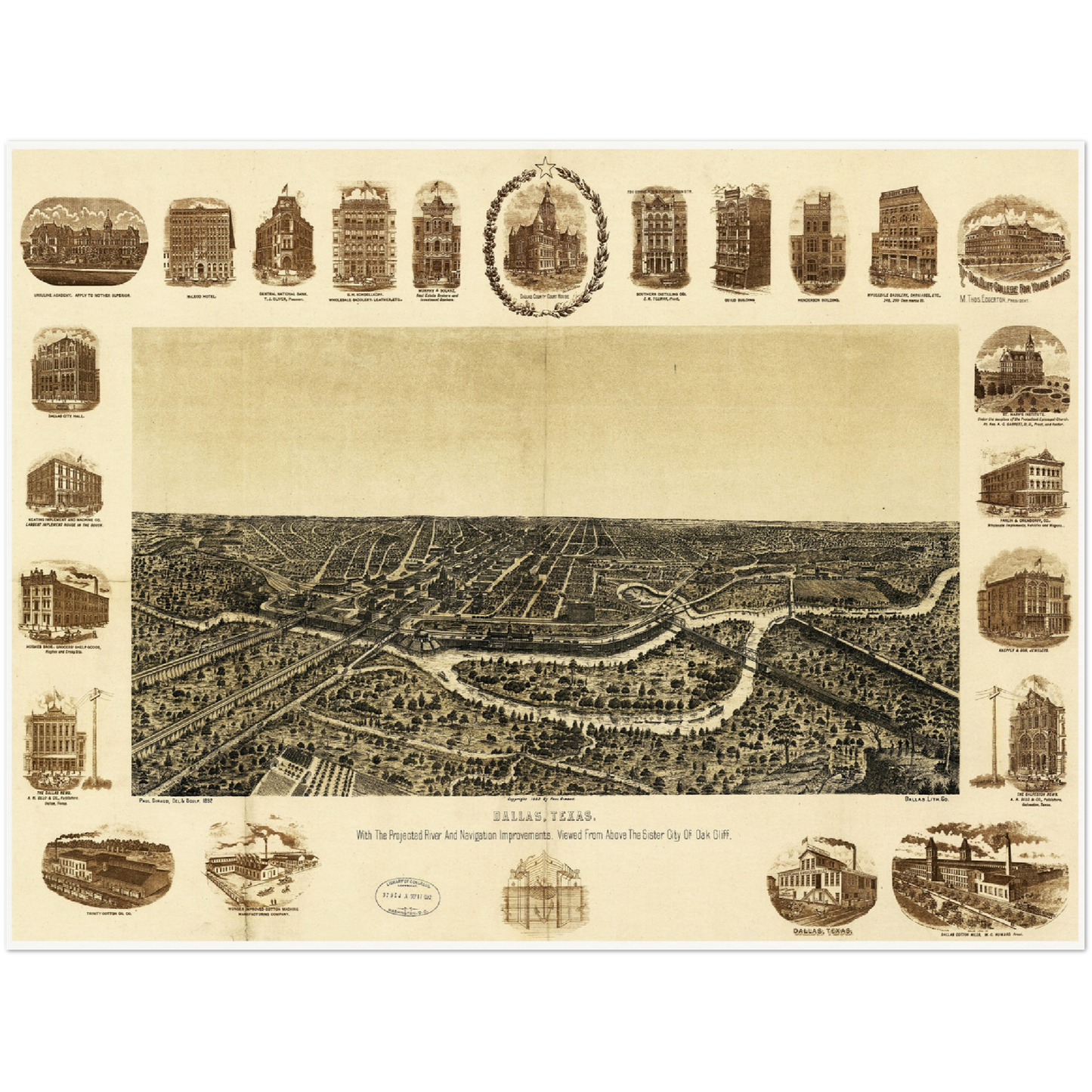 Historische Stadtansicht Dallas um 1892