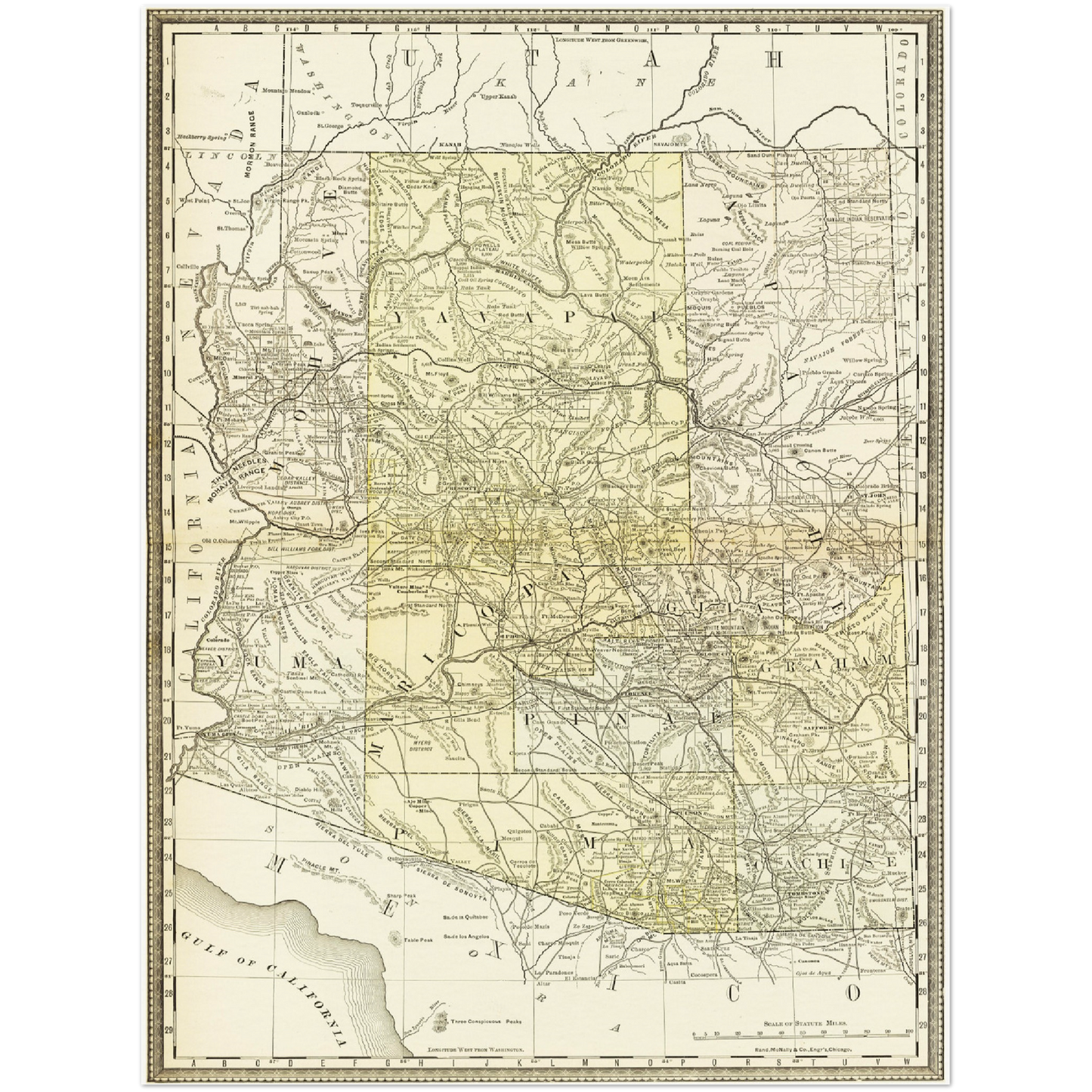 Historische Landkarte Arizona um 1882