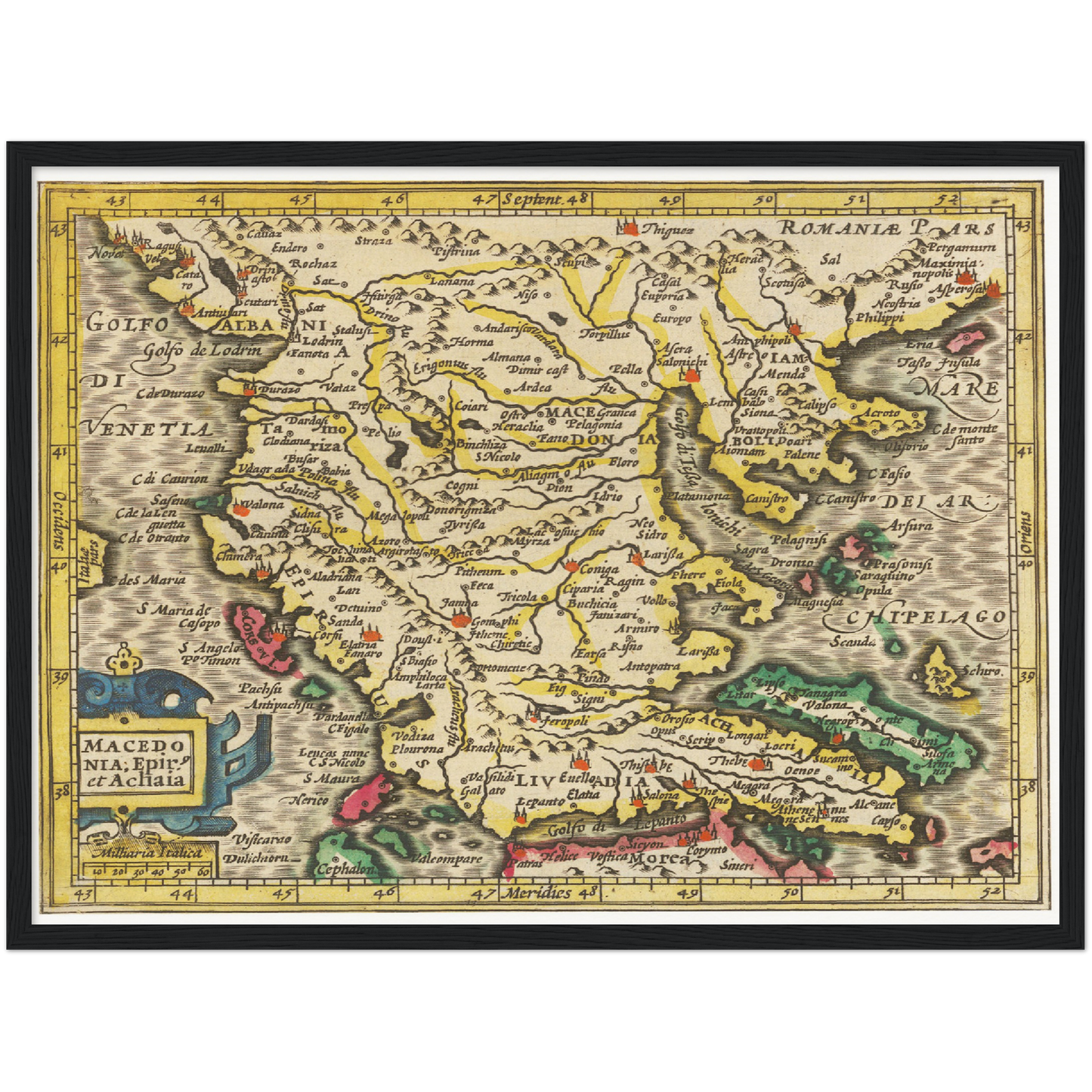 Historische Landkarte Mazedonien um 1609
