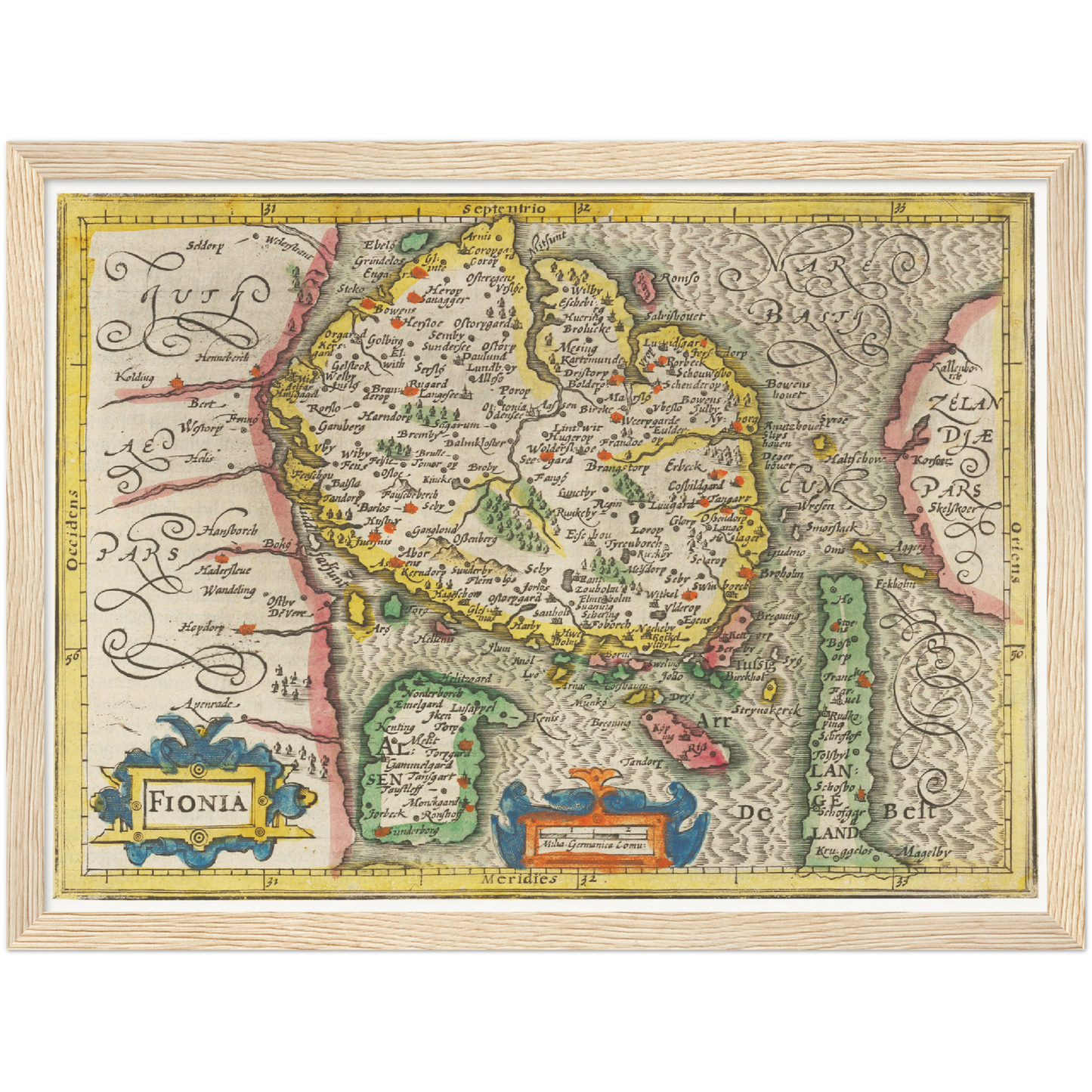 Historische Landkarte Insel Fünen um 1609