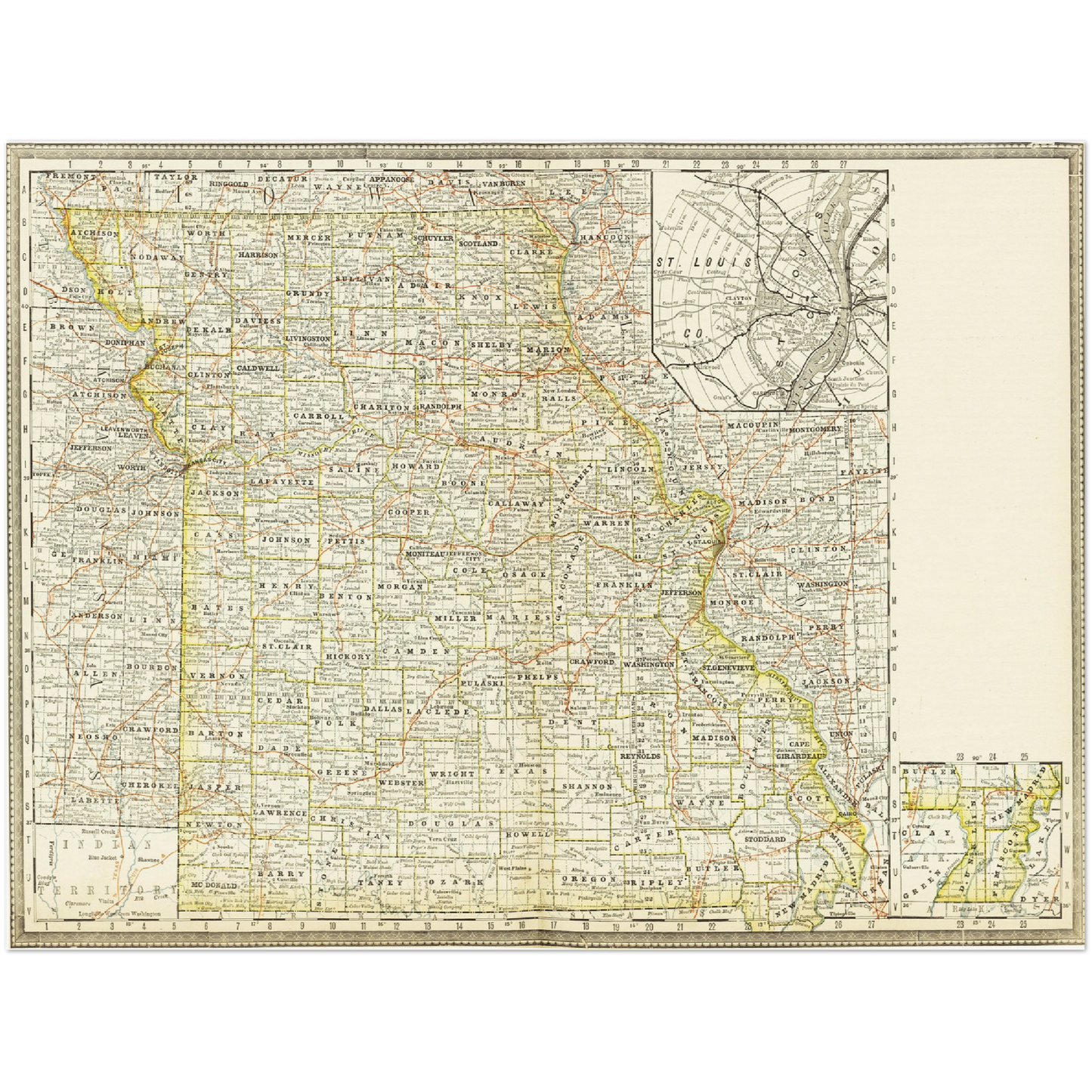 Historische Landkarte Missouri um 1882