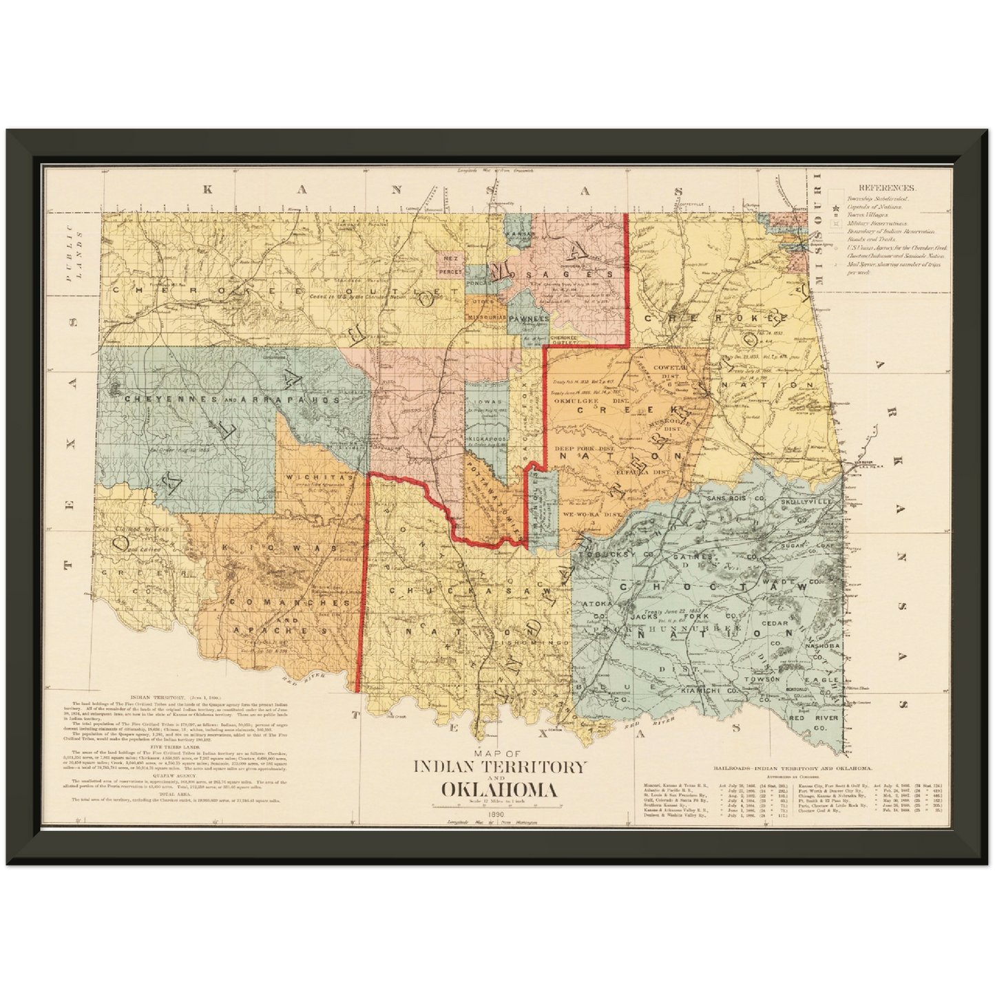 Historische Landkarte Oklahoma um 1890