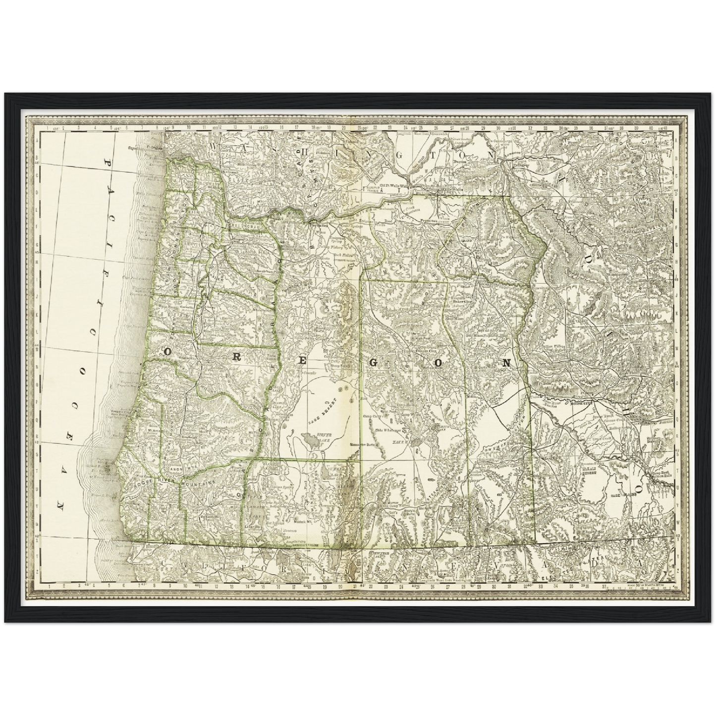 Historische Landkarte Oregon um 1882