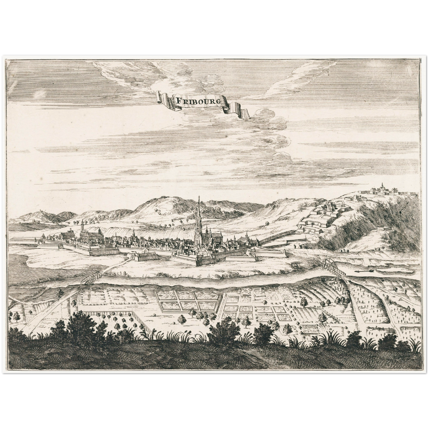 Historische Stadtansicht Freiburg im Breisgau um 1695