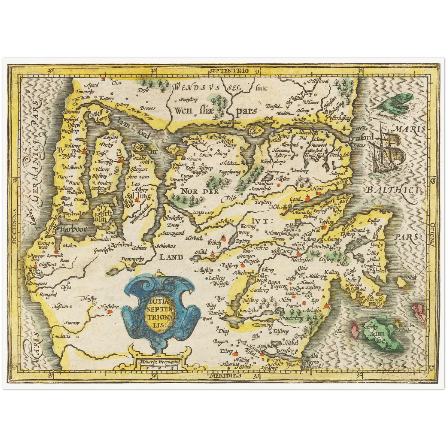 Historische Landkarte Midjutland um 1609