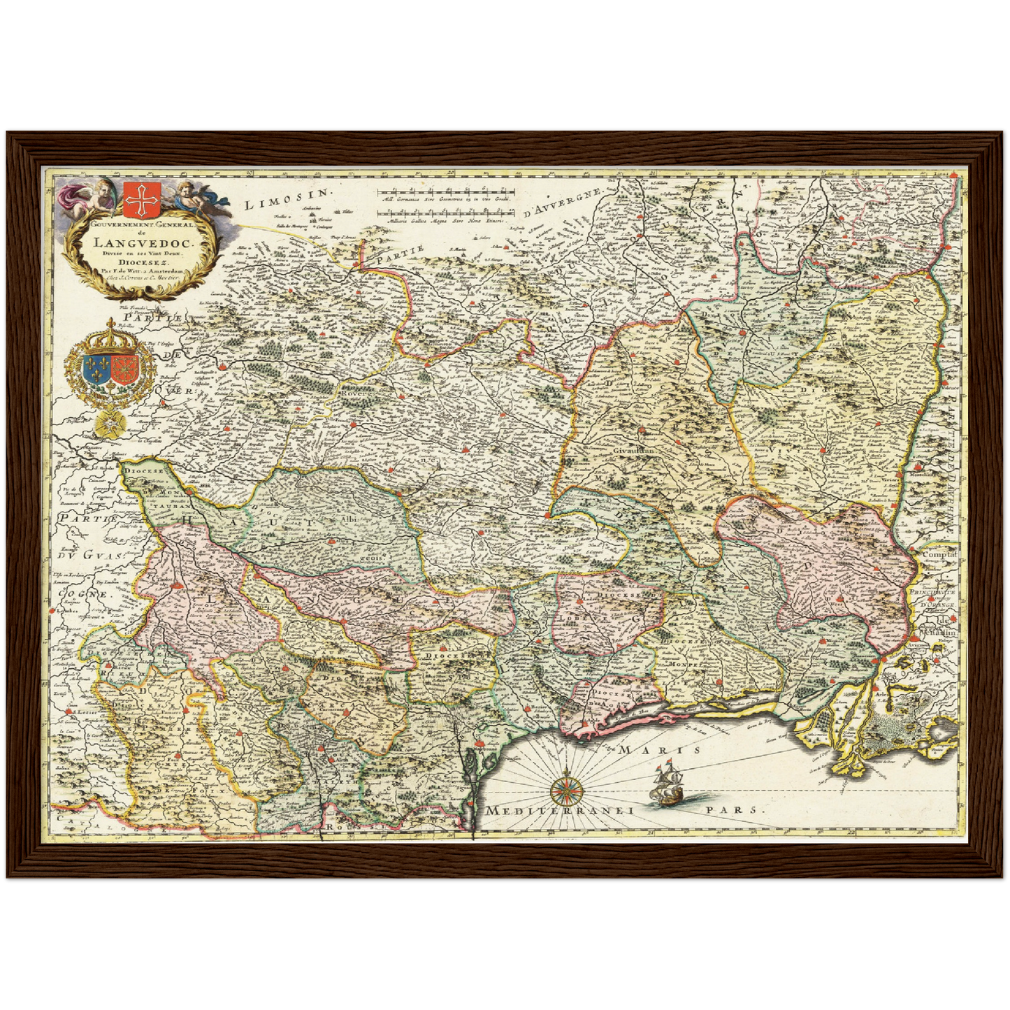 Historische Landkarte Languedoc um 1721
