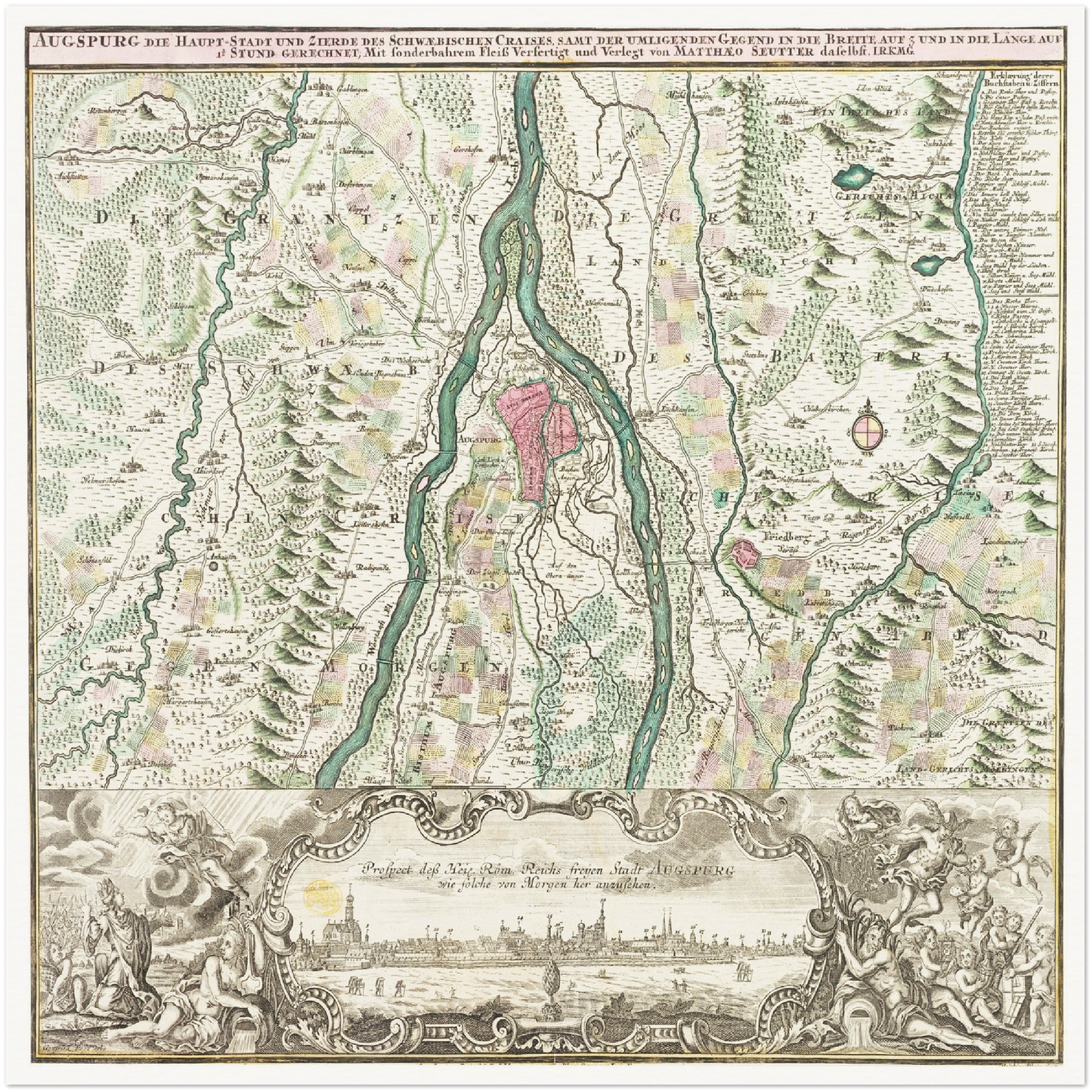 Historische Landkarte Augsburg um 1750