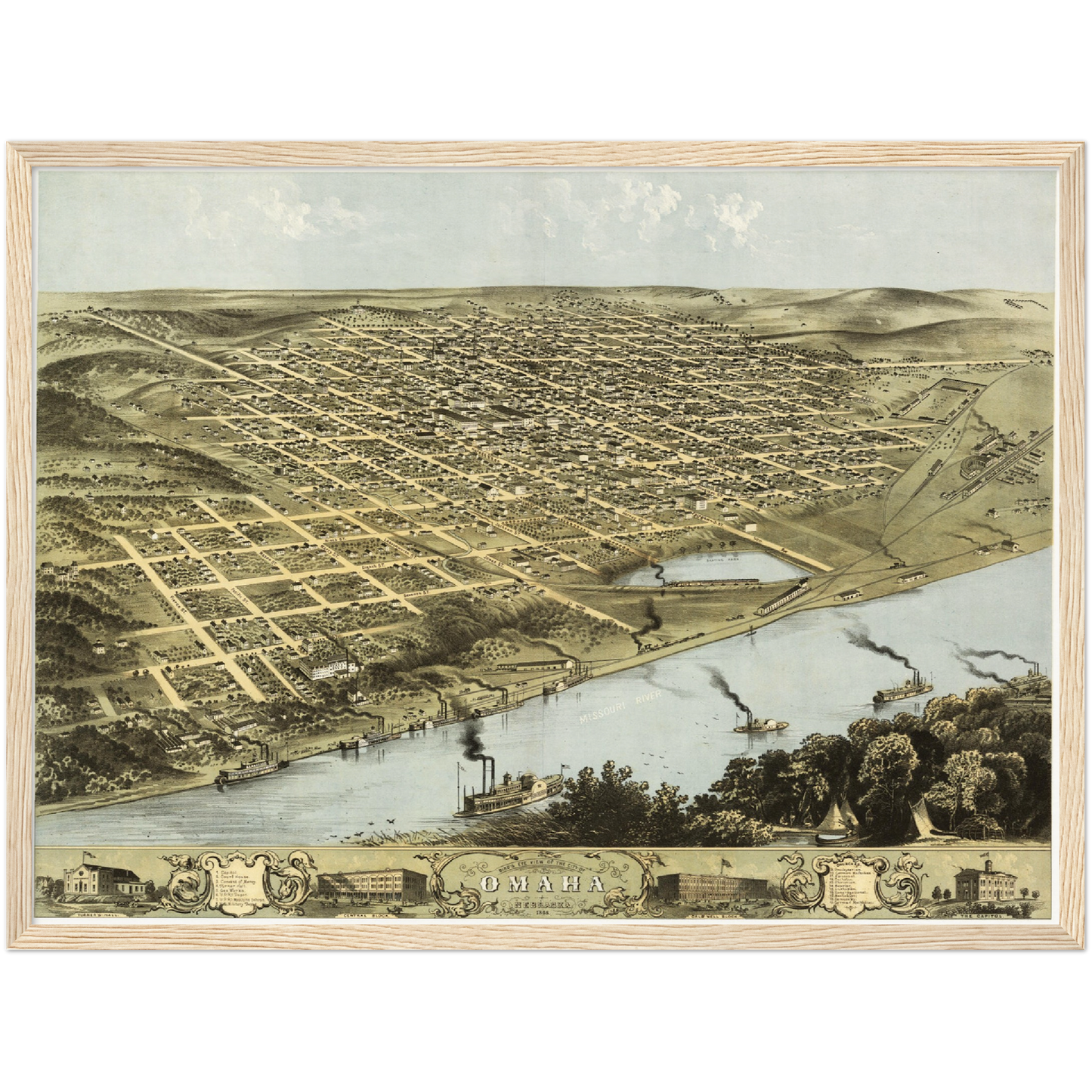 Historische Stadtansicht Omaha um 1868