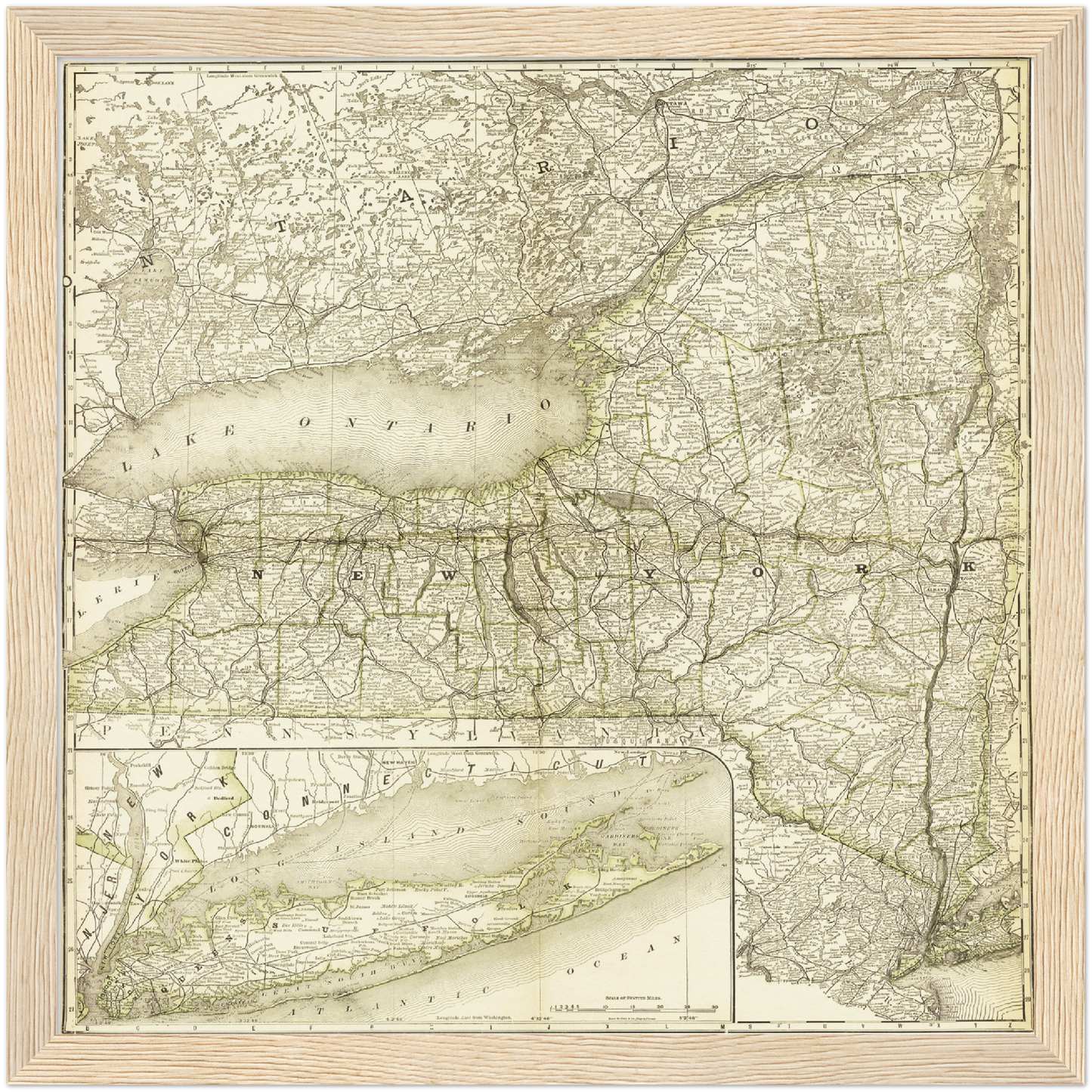 Historische Landkarte New York um 1882