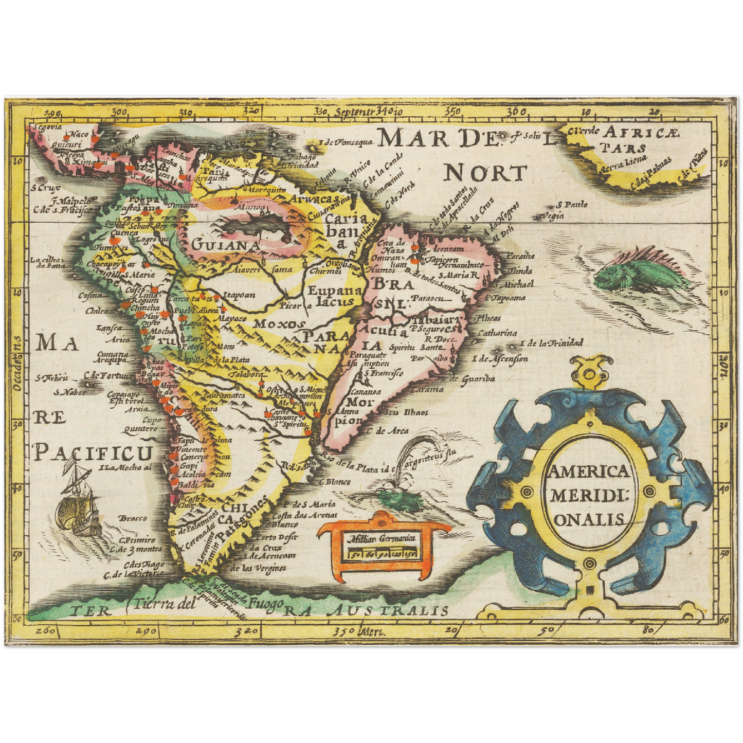 Historische Landkarte Südamerika um 1609
