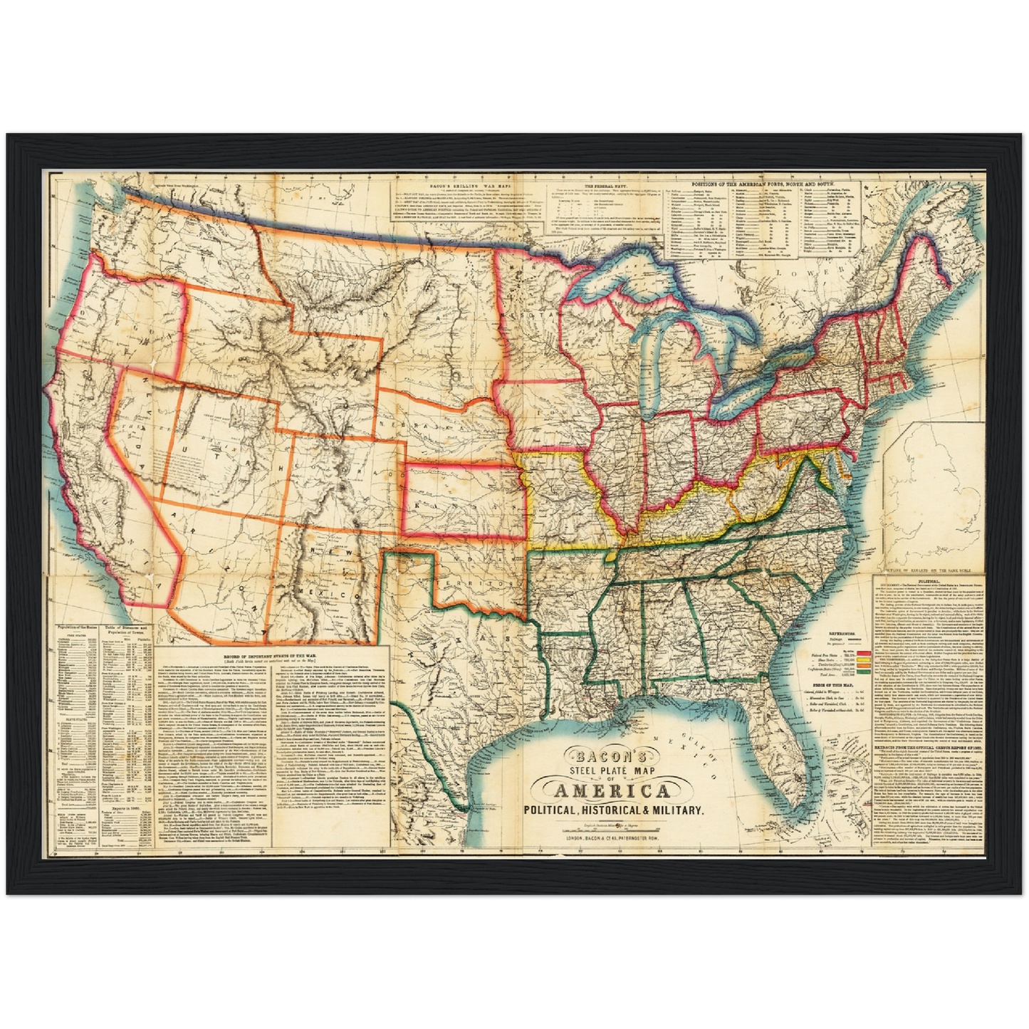 Historische Landkarte USA um 1863