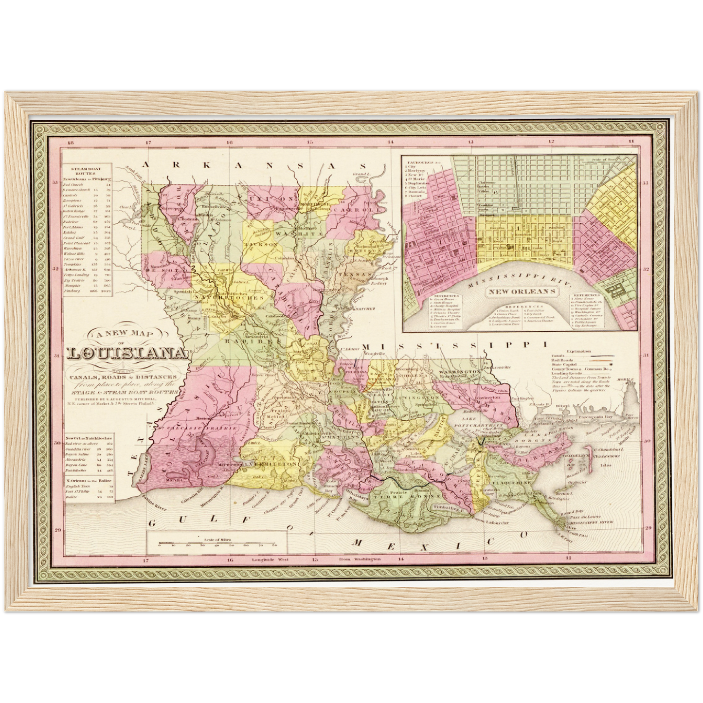 Historische Landkarte Louisiana um 1849
