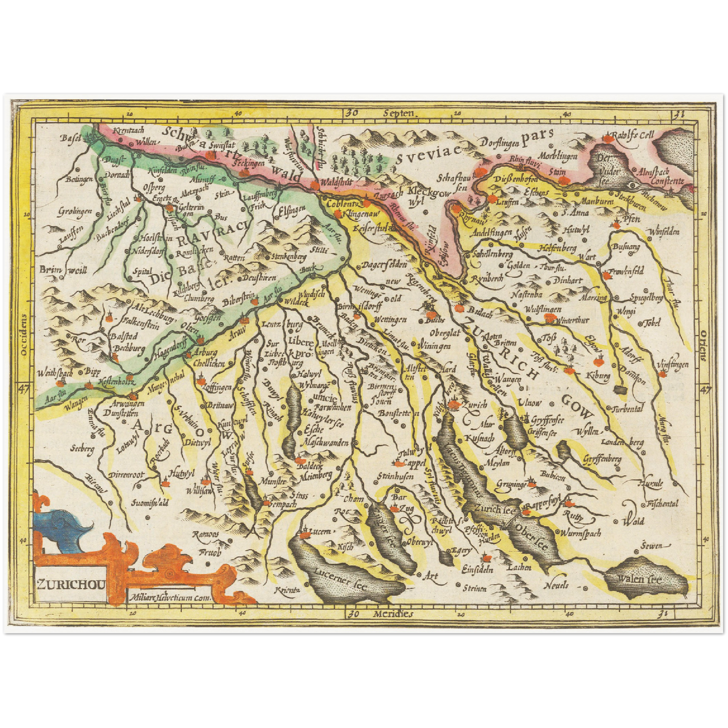 Historische Landkarte Zürichgau um 1609