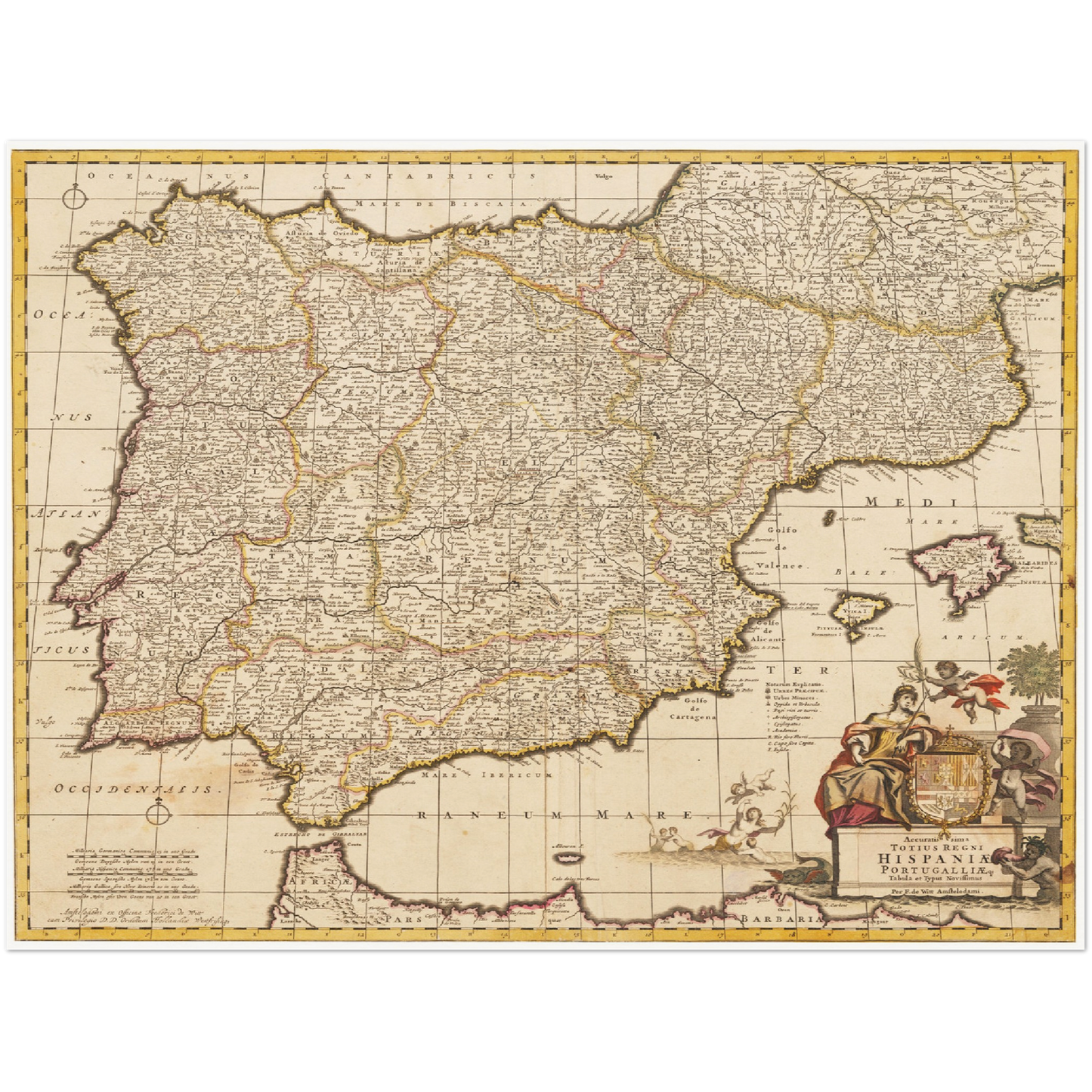 Historische Landkarte Spanien um 1698