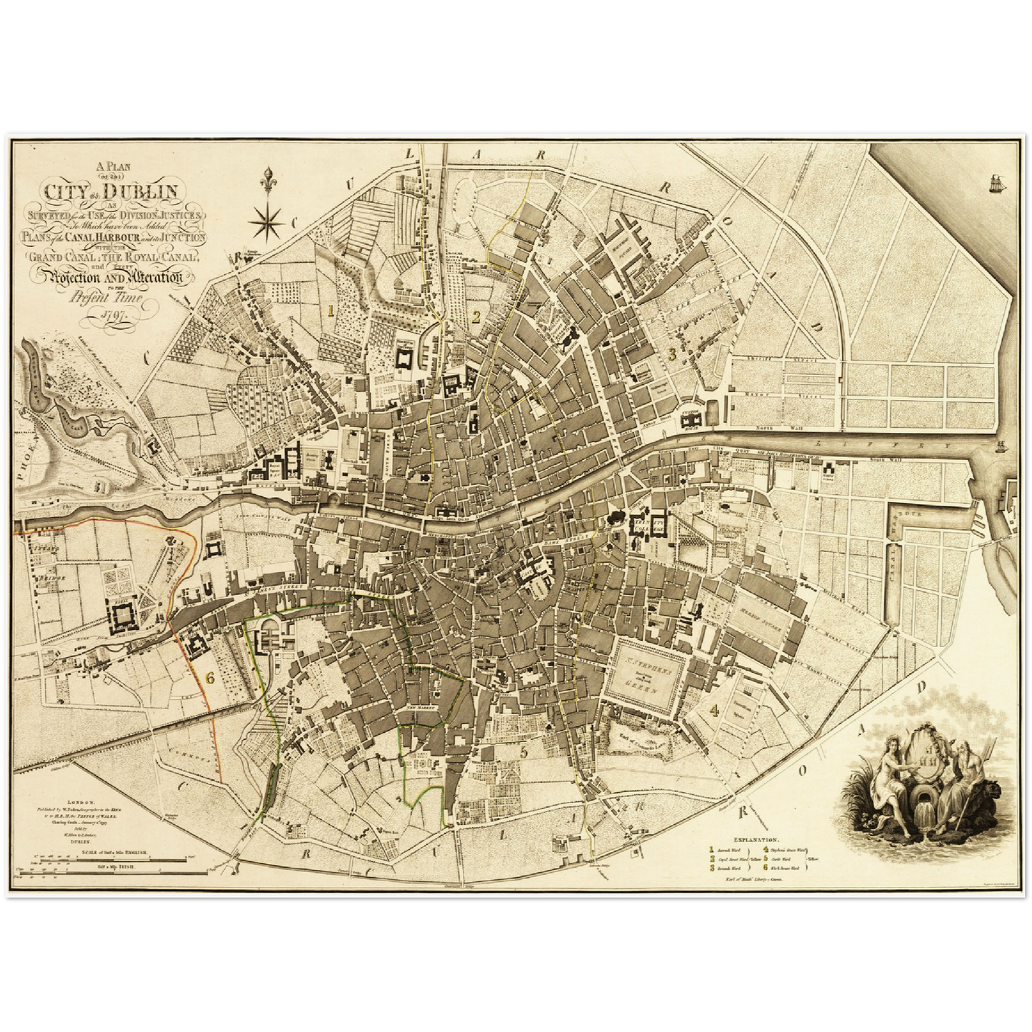 Historischer Stadtplan Dublin um 1797