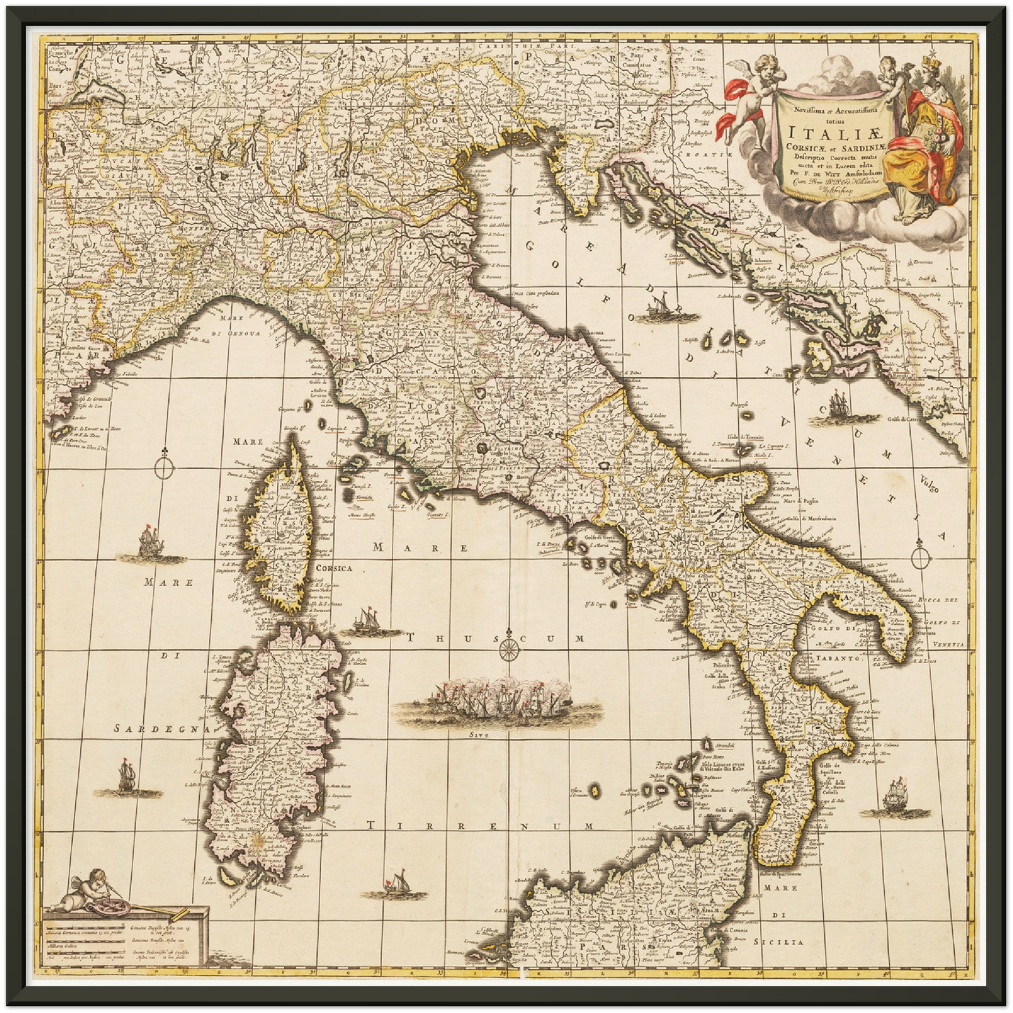 Historische Landkarte Italien um 1698