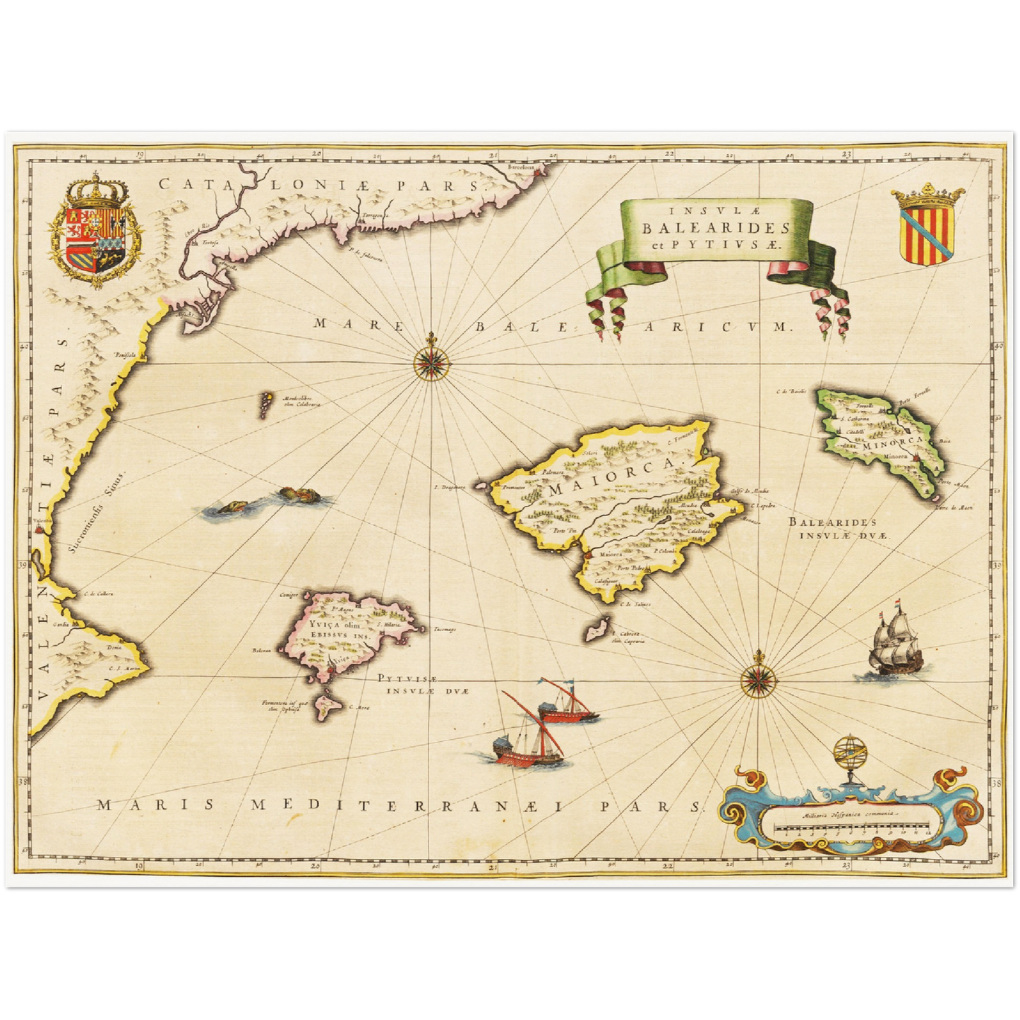 Historische Landkarte Balearische Inseln um 1635