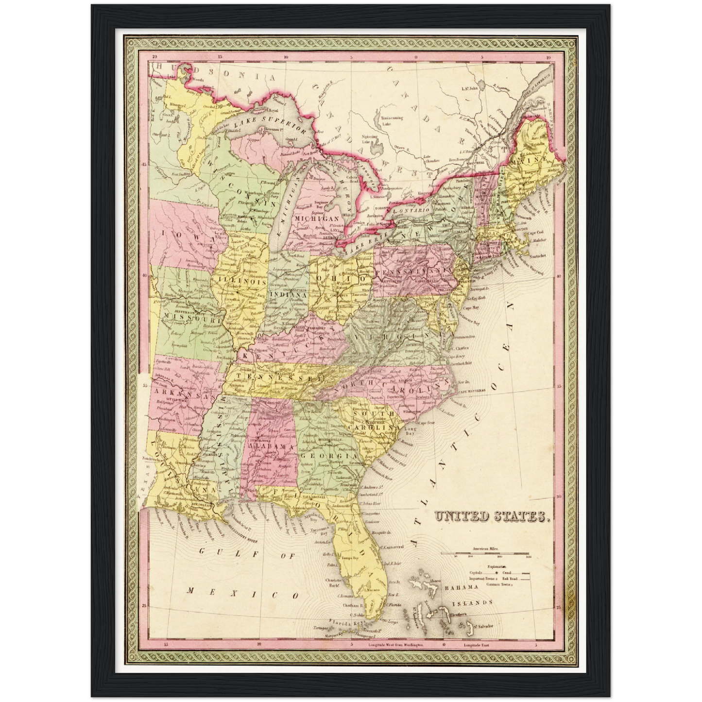 Historische Landkarte USA um 1849