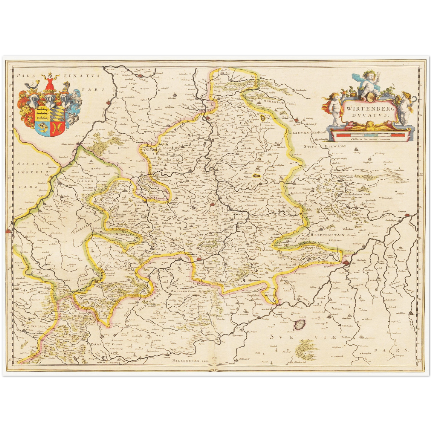 Historische Landkarte Württemberg um 1635