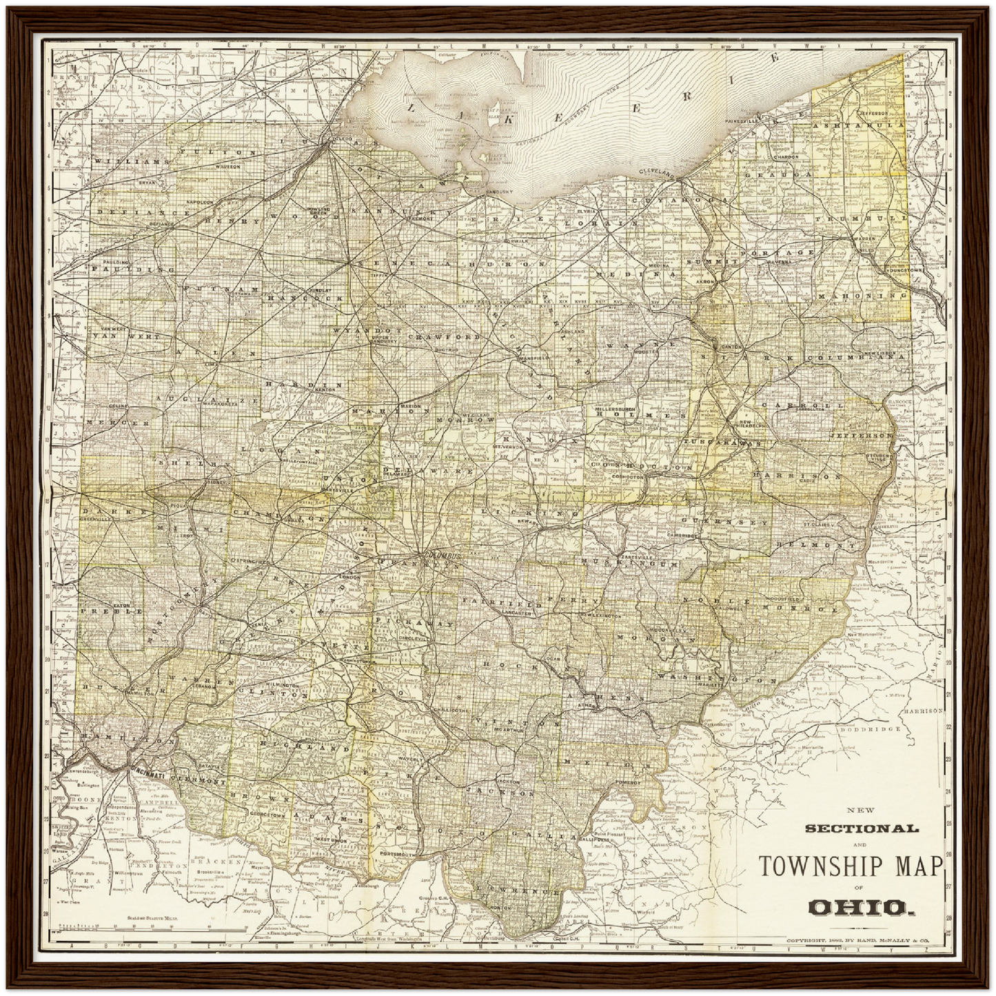 Historische Landkarte Ohio um 1882
