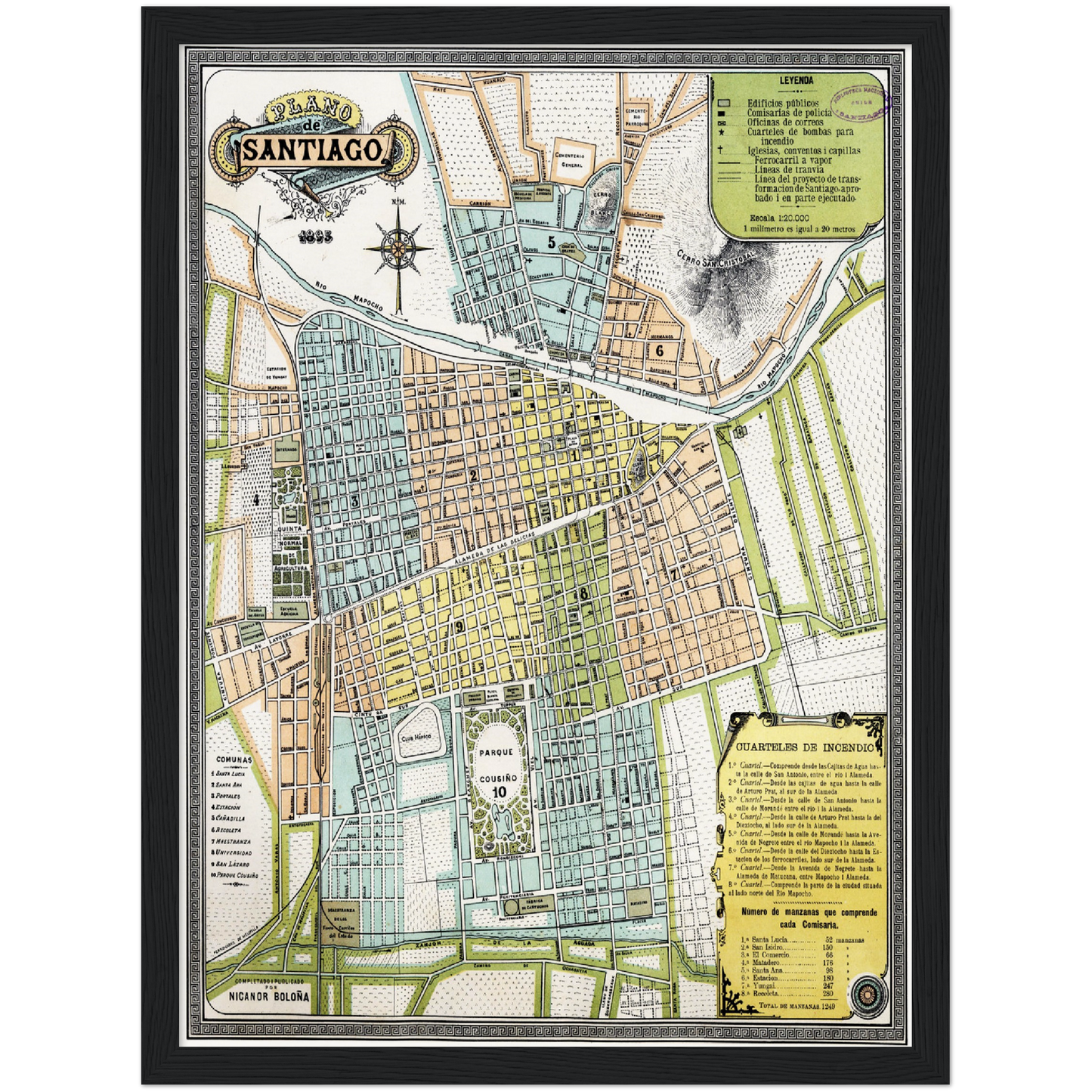 Historischer Stadtplan Santiago de Chile um 1895