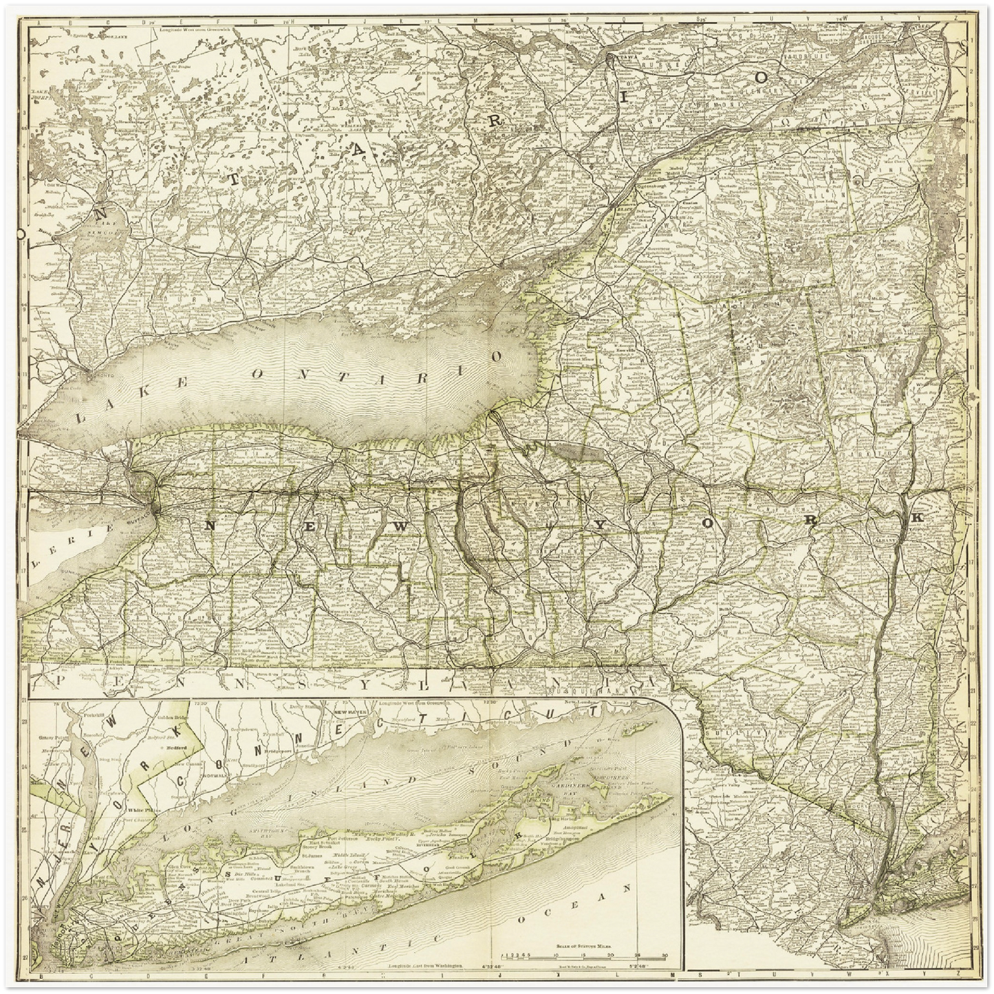 Historische Landkarte New York um 1882
